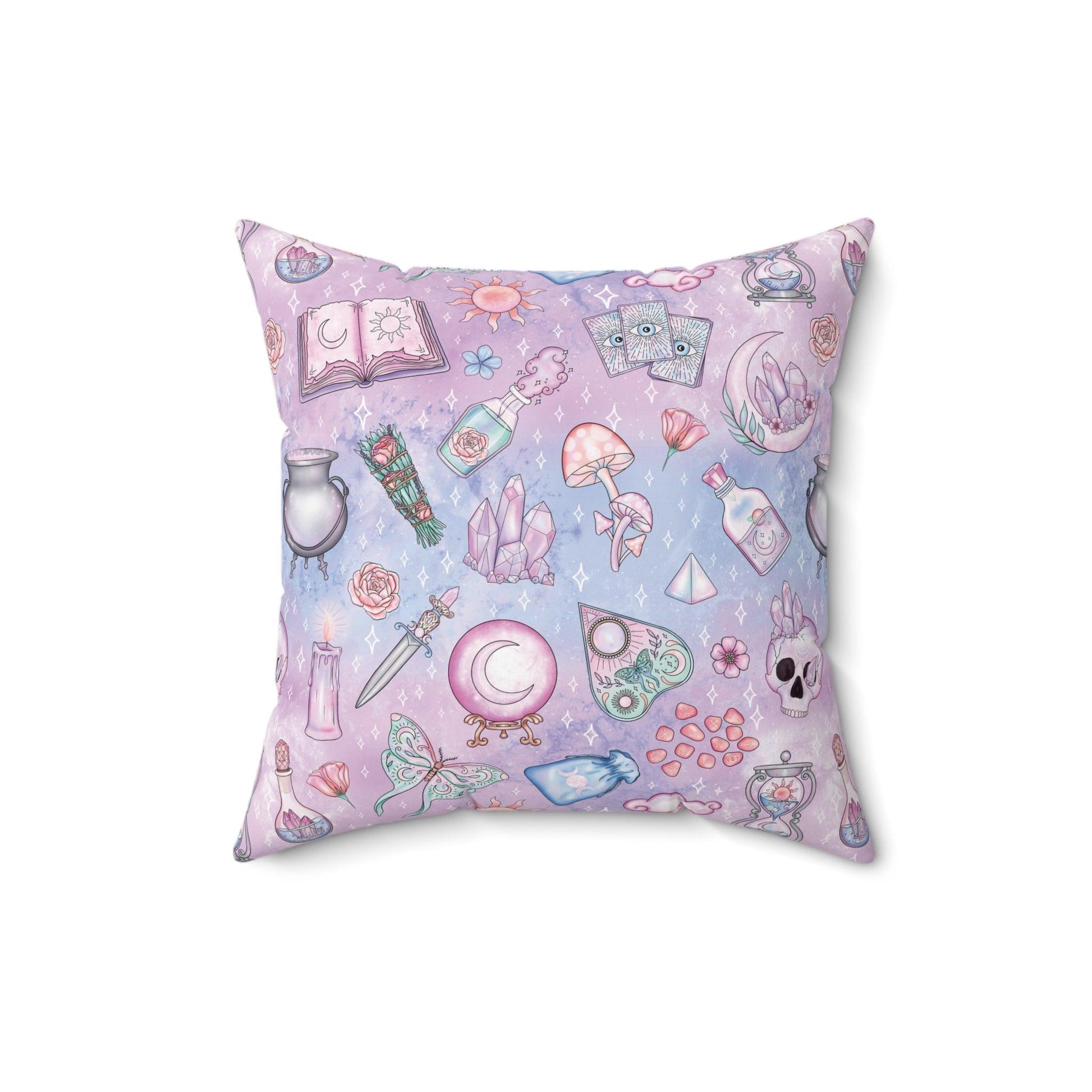 Kawaii Pastel Goth Witchy Whimsigoth Blue & Pink Accent Pillow | lovevisionkarma.com