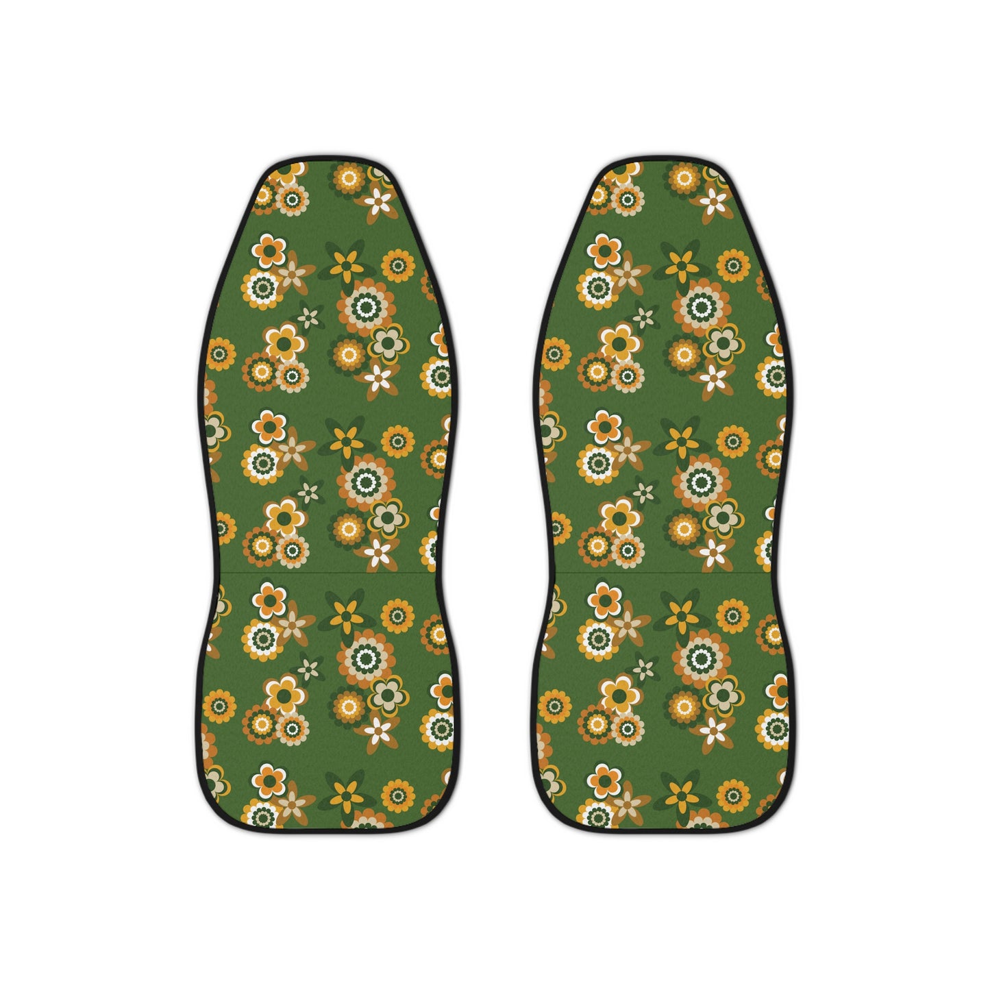Retro 60s 70s Groovy Flowers Mid Century Mod Mustard & Green Car Seat Covers
