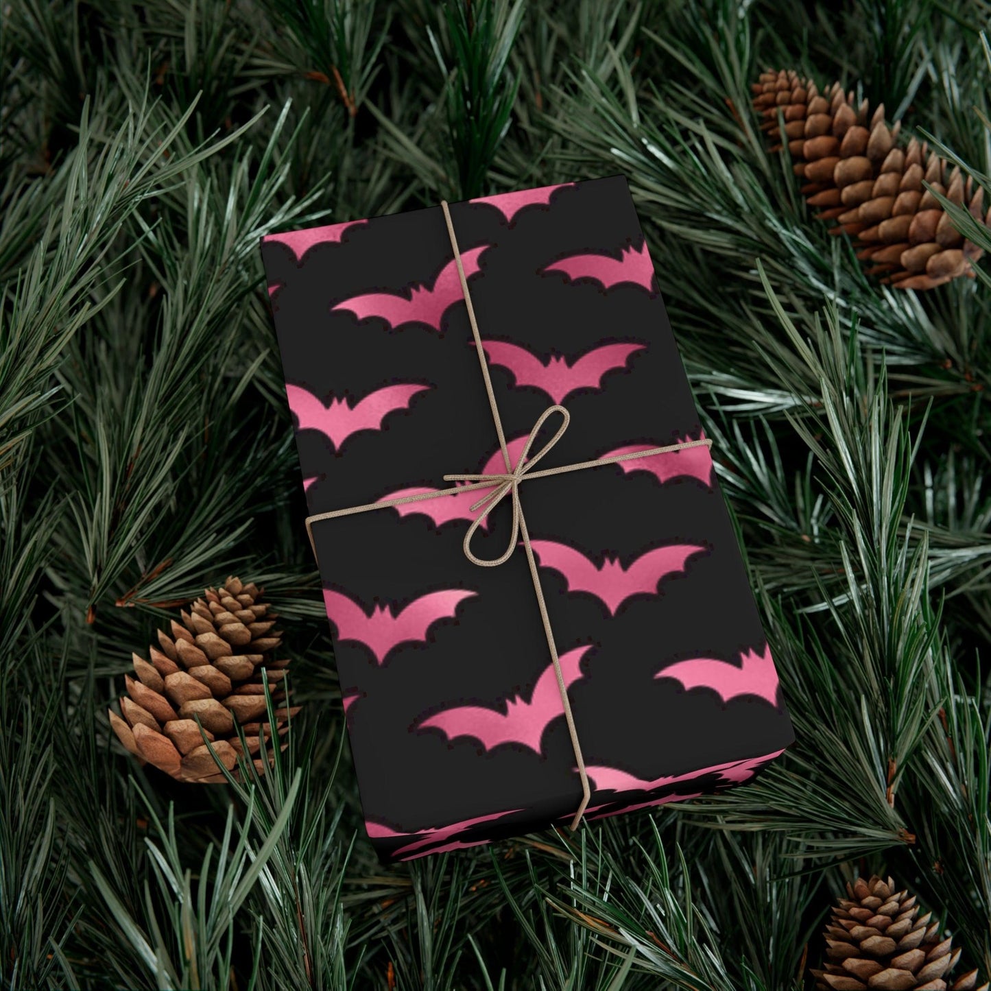 Pink Bats Halloween, Goth Christmas & Creepmas Glam Goth Black Eco-Friendly Gift Wrap Paper | lovevisionkarma.com