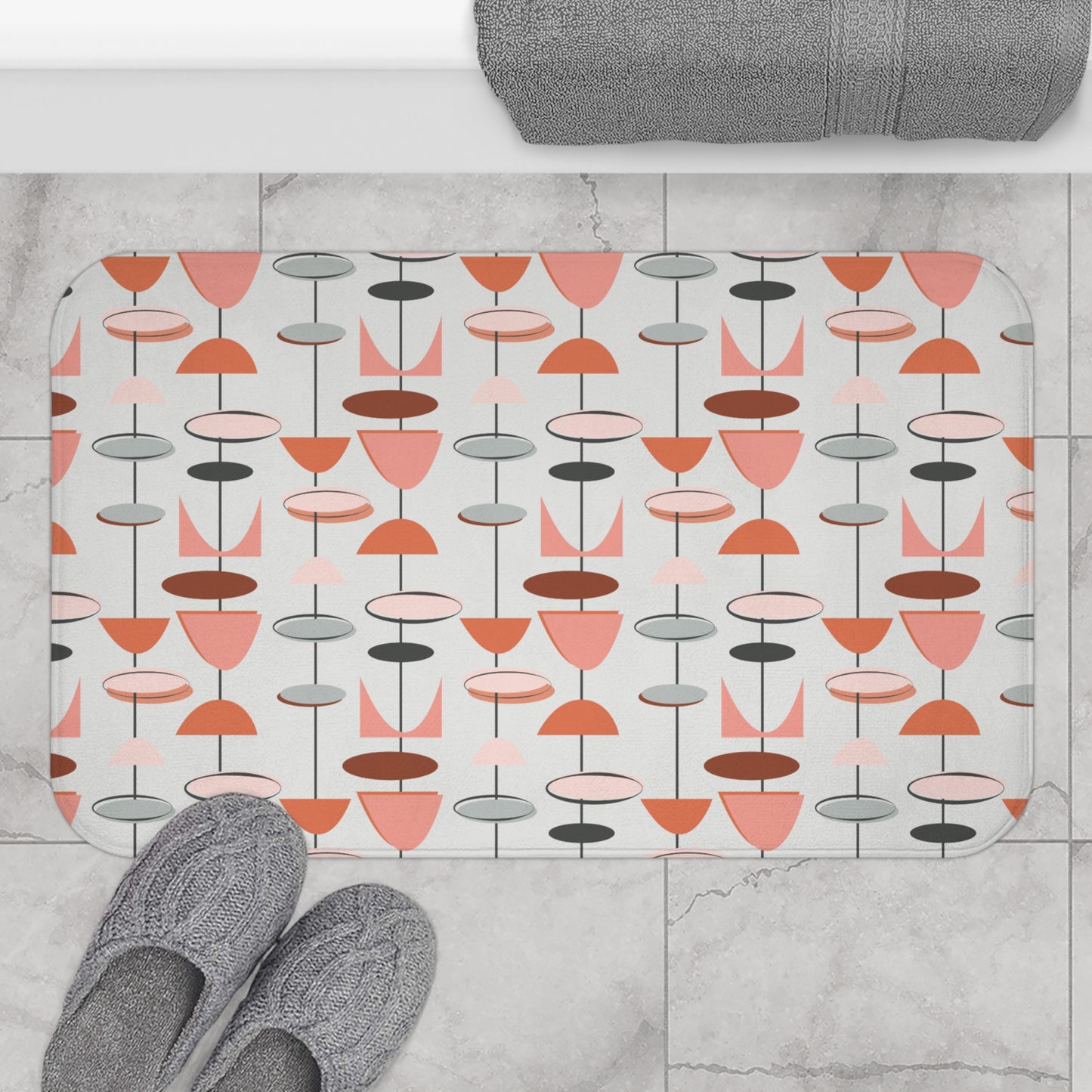 Retro 50s Mid Century Mod Abstract Pink & Gray Bath Mat