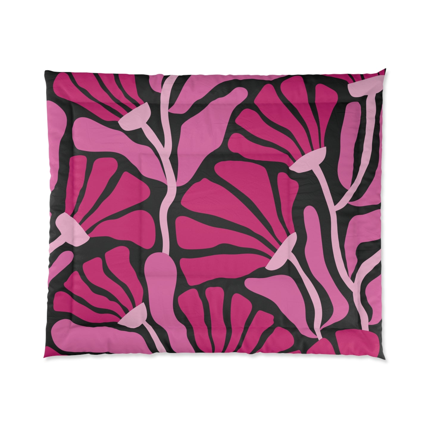 Groovy Mod Minimalist Flowers MCM Black & Pink Comforter