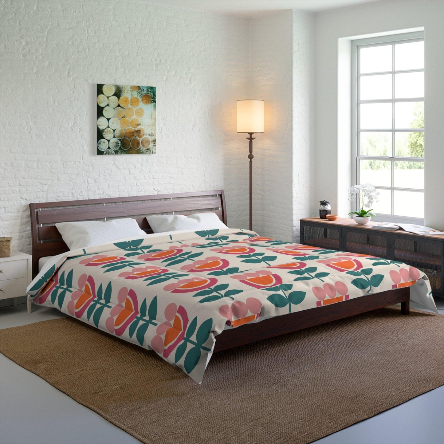 Retro Danish Flowers Scandinavian Mid Century Mod Multicolor Comforter | lovevisionkarma.com