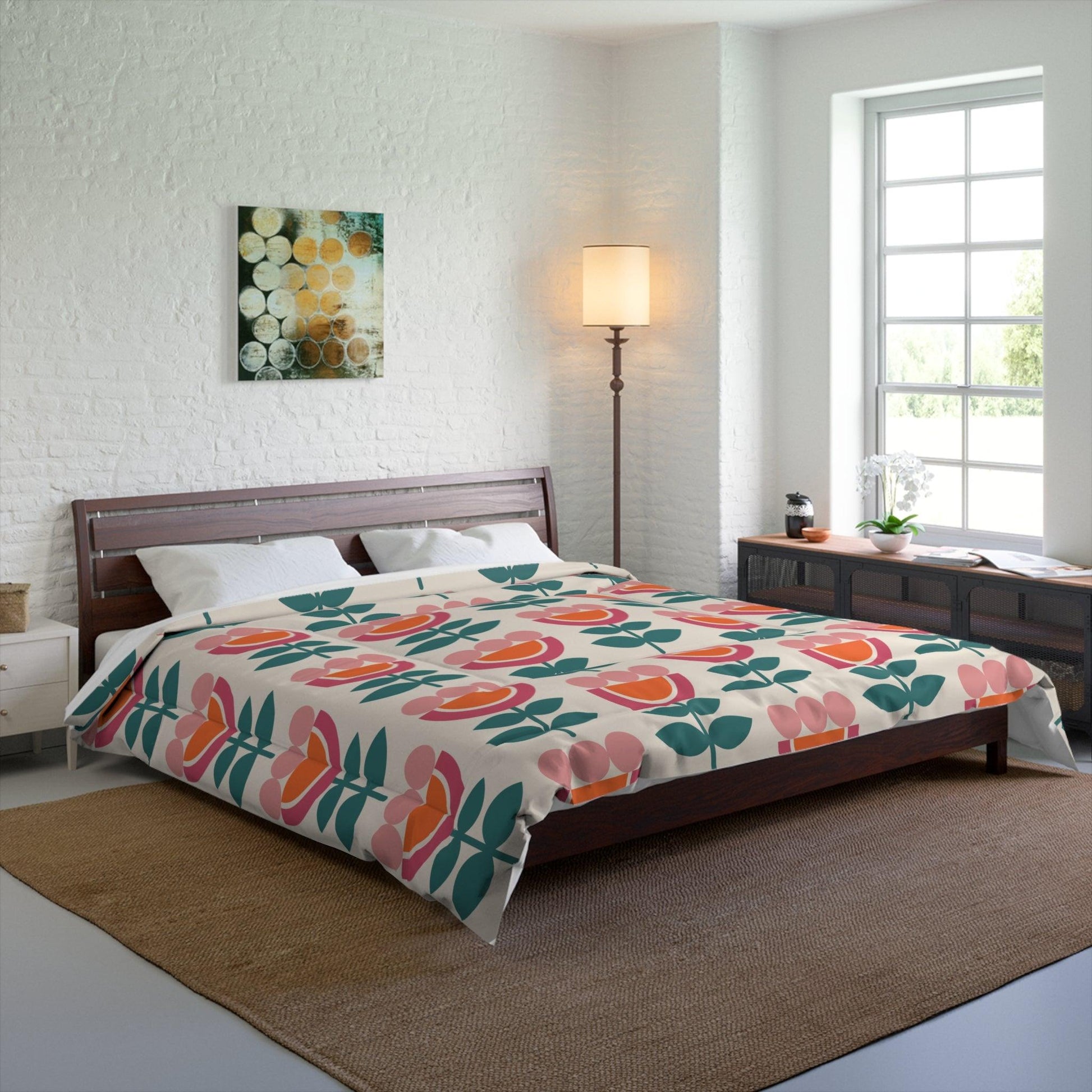 Retro Danish Flowers Scandinavian Mid Century Mod Multicolor Comforter | lovevisionkarma.com