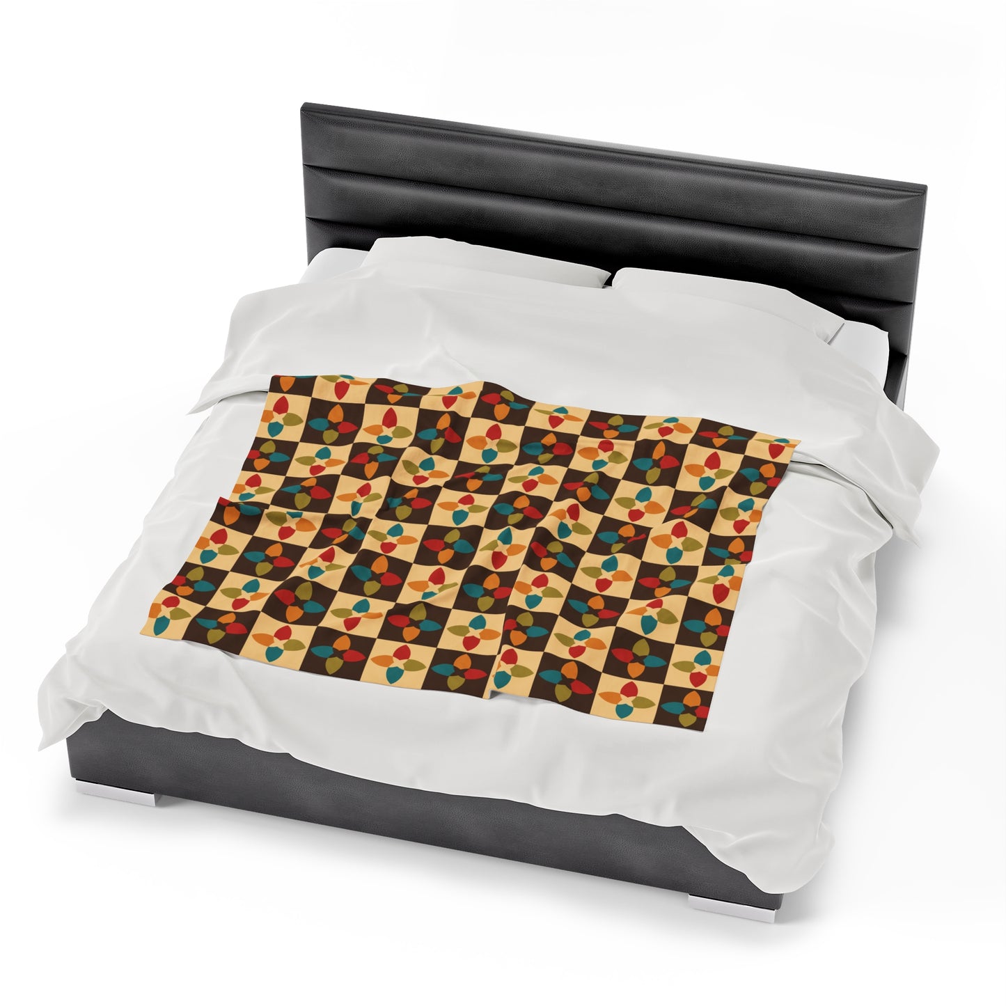 Retro 60s 70s Mid Century Mod Multicolor Lightweight Velveteen Blanket