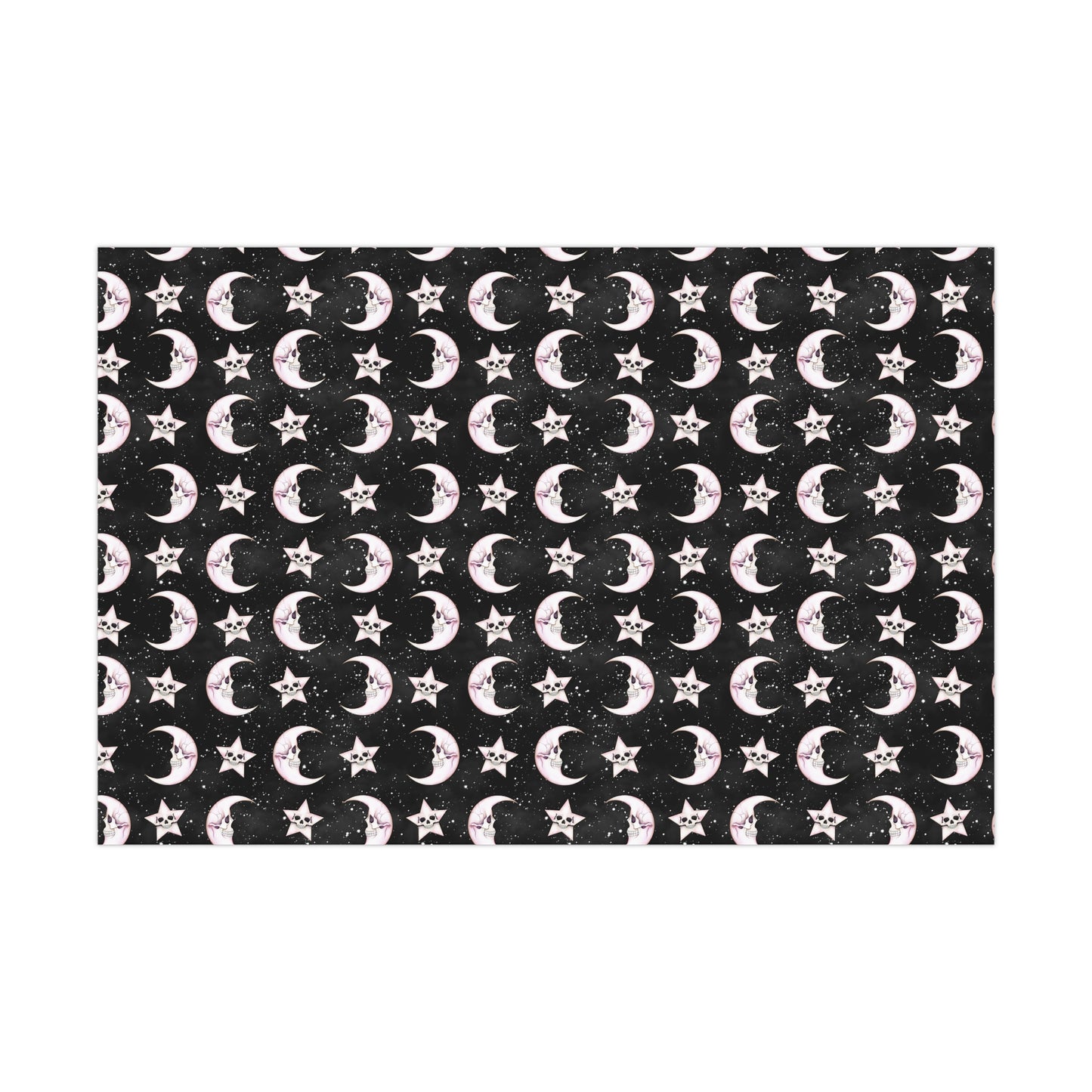 Goth Christmas Celestial Moon & Stars, Whimsical Kawaii Creepmas Black Eco-Friendly Gift Wrap