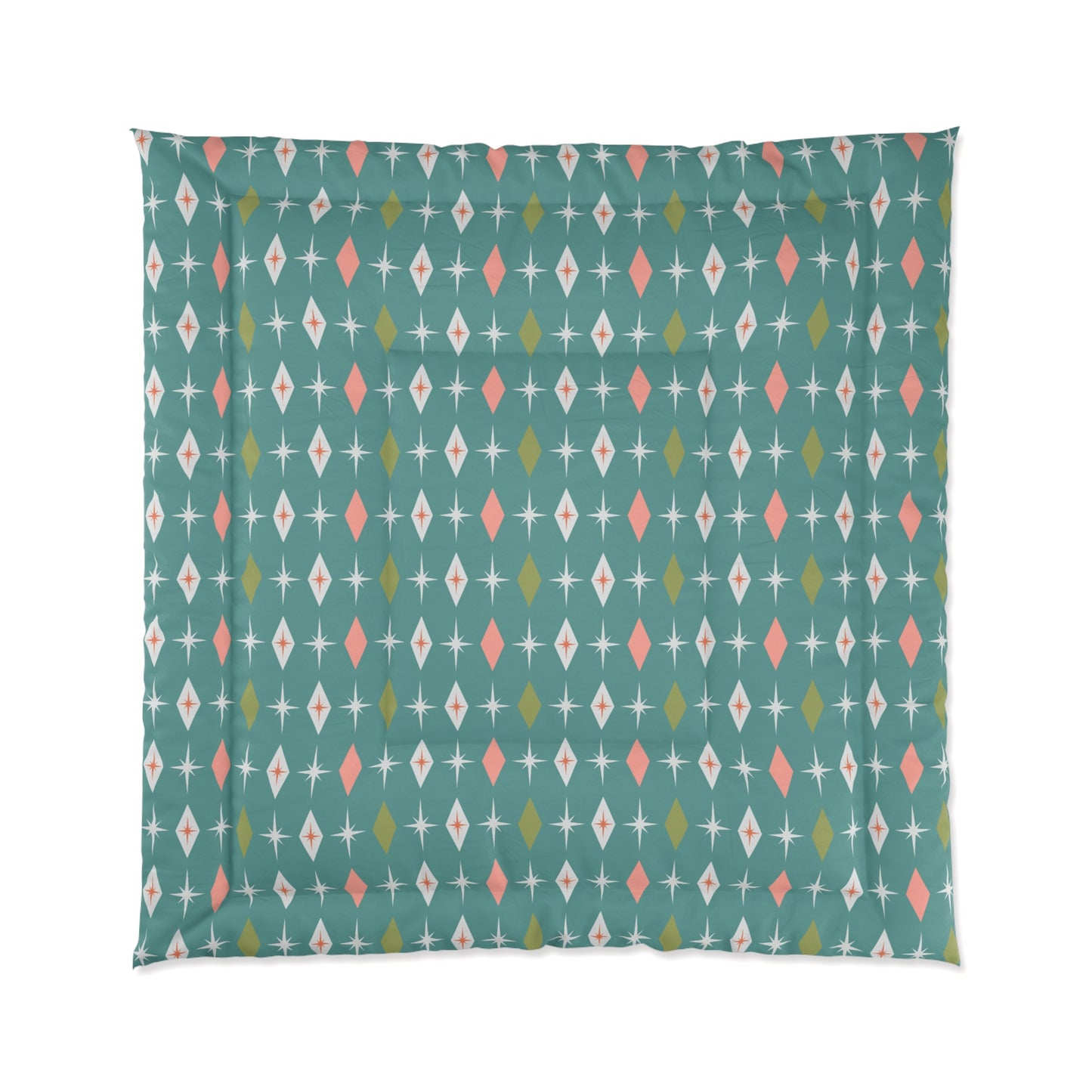 Retro 50s Atomic Burst & Diamond Mid Century Mod Teal, Pink & Green Comforter