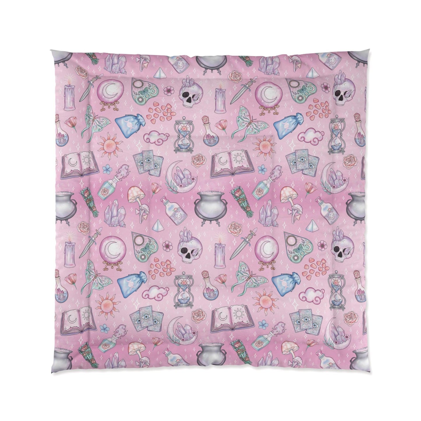 Witchy Pastel Kawaii Whimsigoth Pink Comforter | lovevisionkarma.com