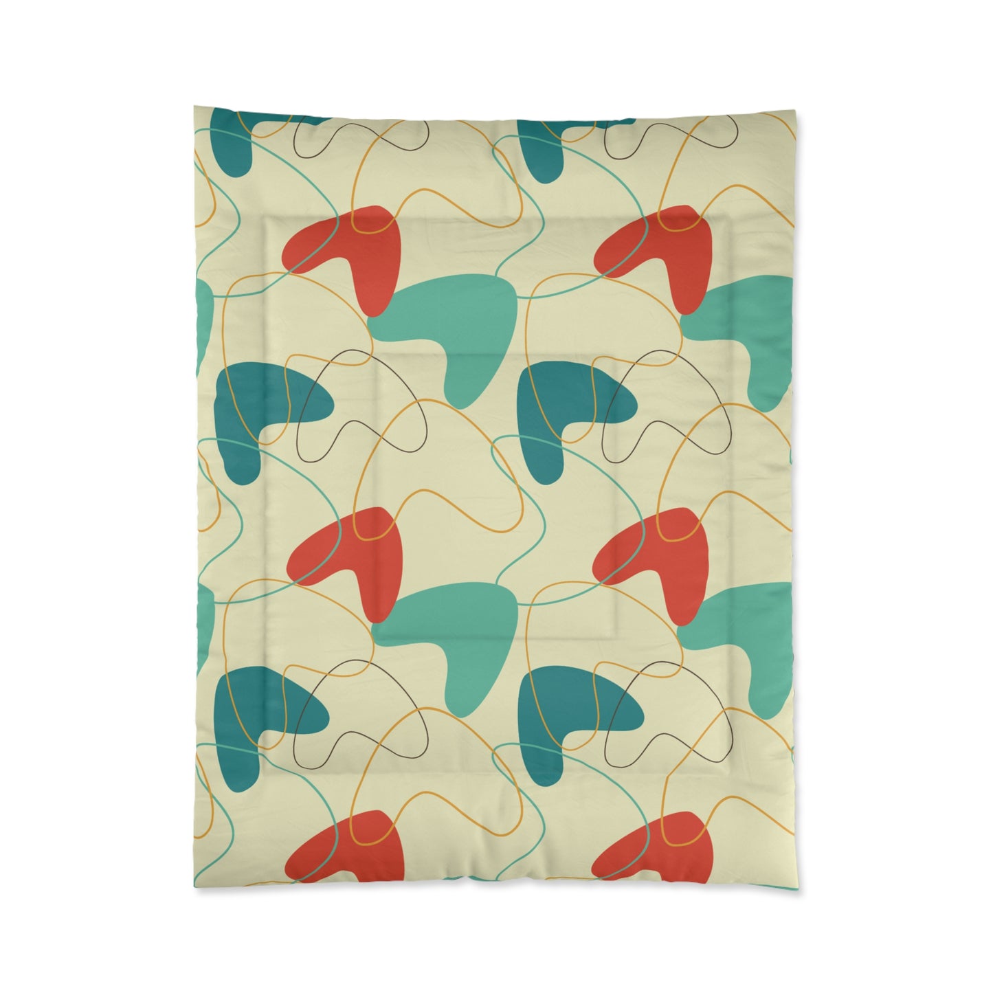 Retro 50's Atomic Boomerang Mid Century Mod Blue, Orange & Cream Comforter