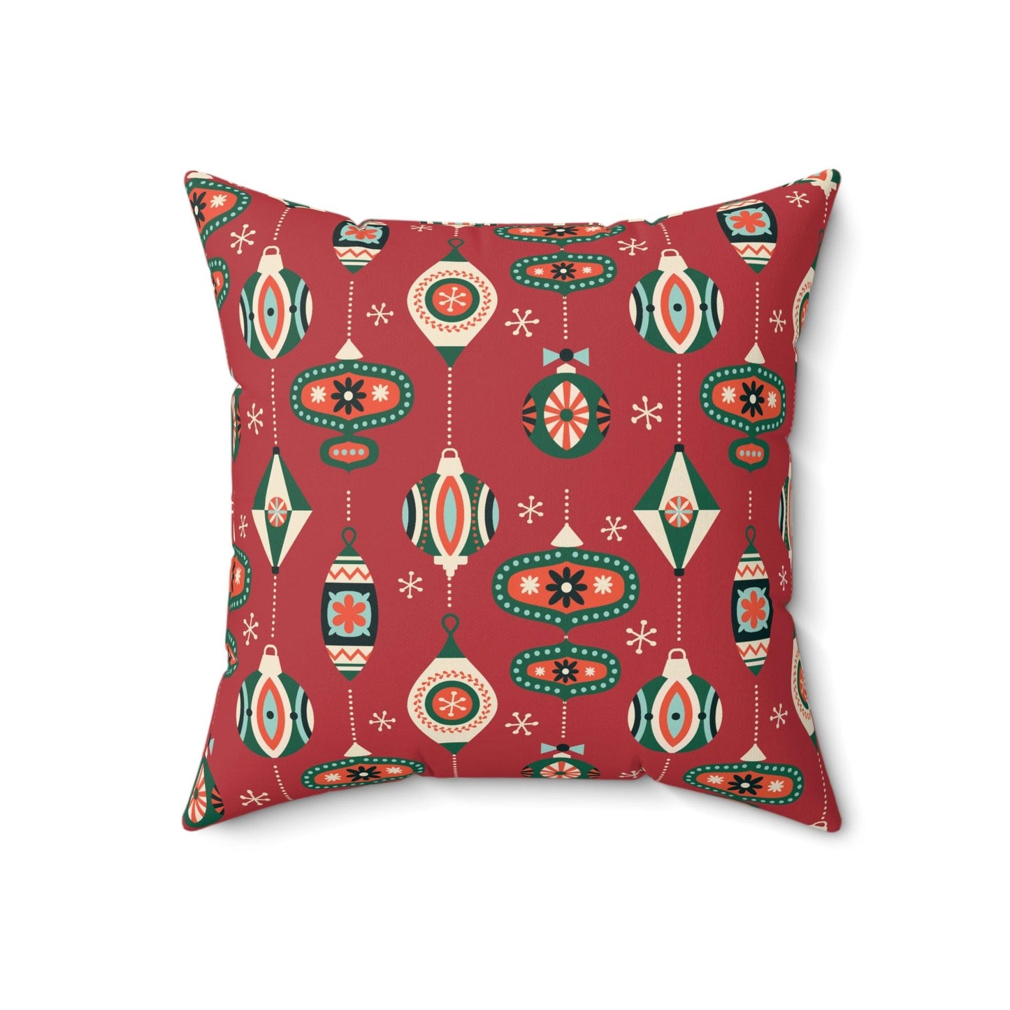 Retro 50's Mid Century Mod Baubles & Ornaments Red Christmas Throw Pillow | lovevisionkarma.com
