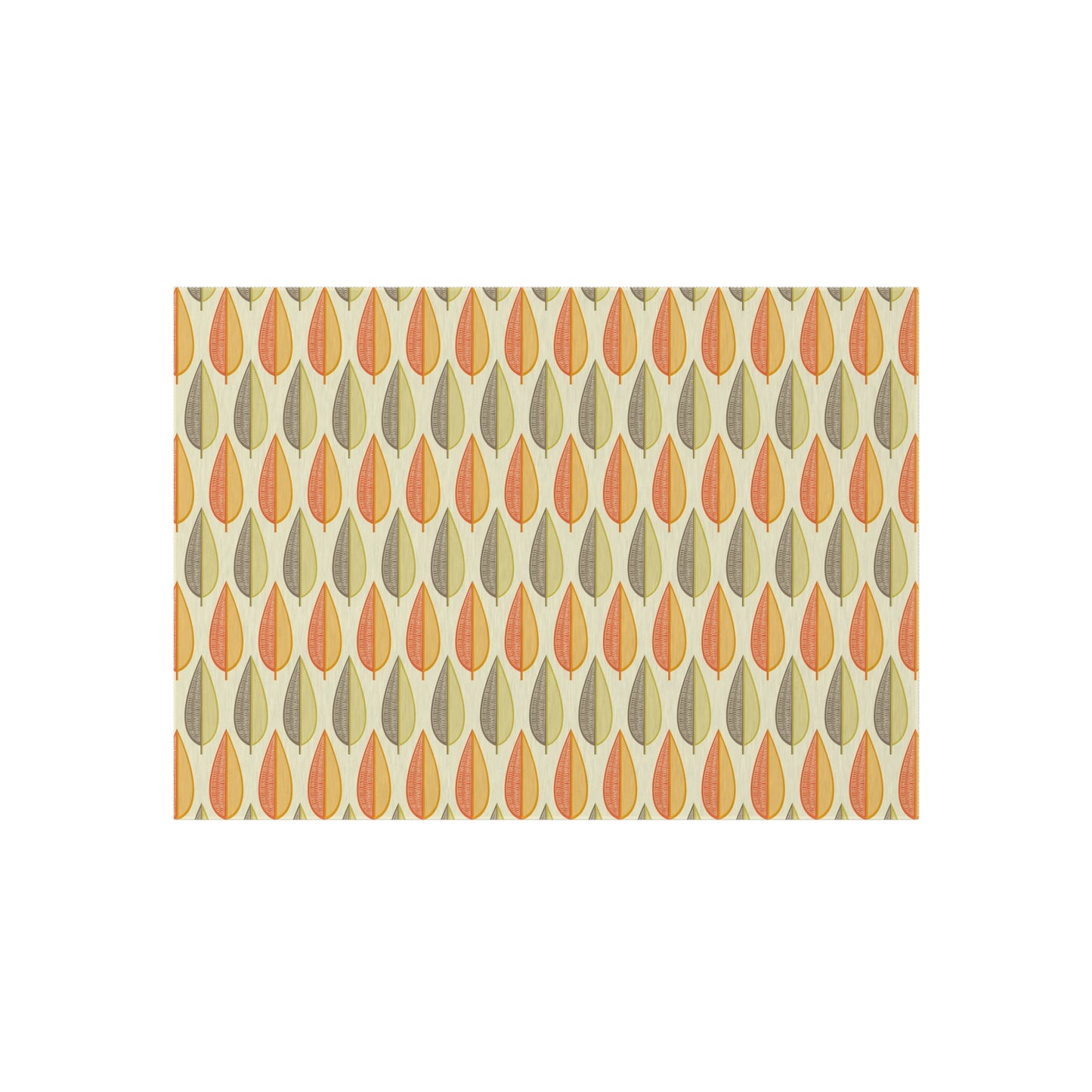 Retro 60s Mid Century Modern Leaves Orange, Green & Cream Indoor/Outdoor Accent Rug