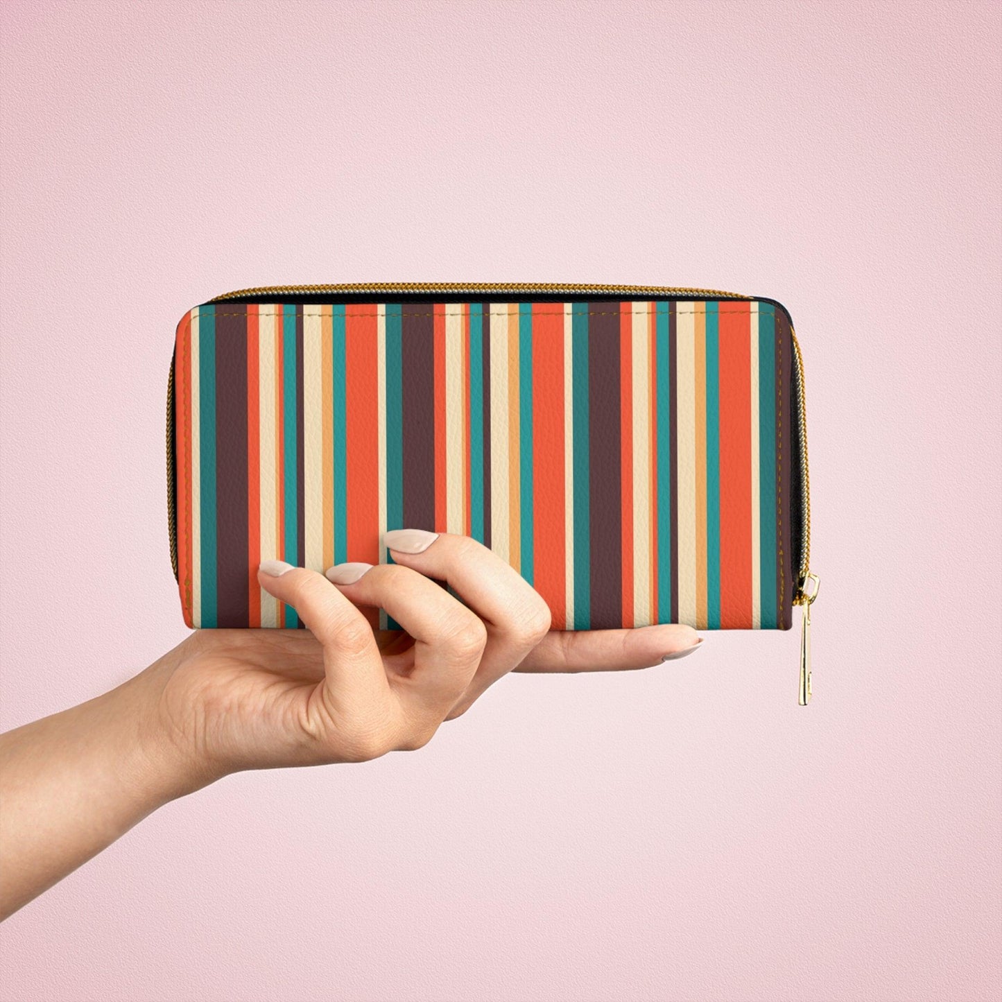 Retro 60s 70s Stripes Orange, Brown and Teal Mid Century Zipper Wallet | lovevisionkarma.com