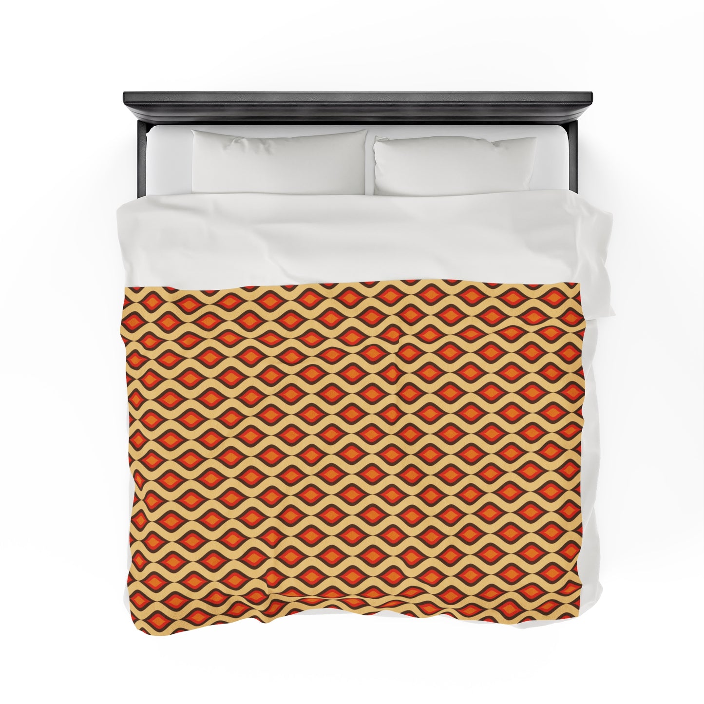 Retro 60s 70s Mid Century Mod Funky Geo Mustard, Orange & Brown Lightweight Velveteen Blanket