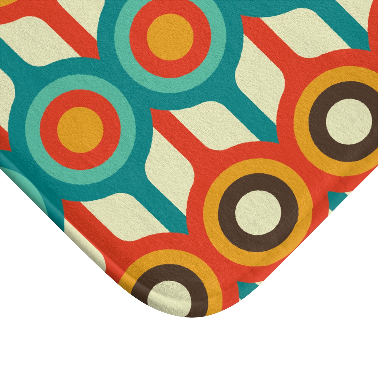 Retro 50s 60s Mid Century Circles Blue, Orange & Brown Bath Mat