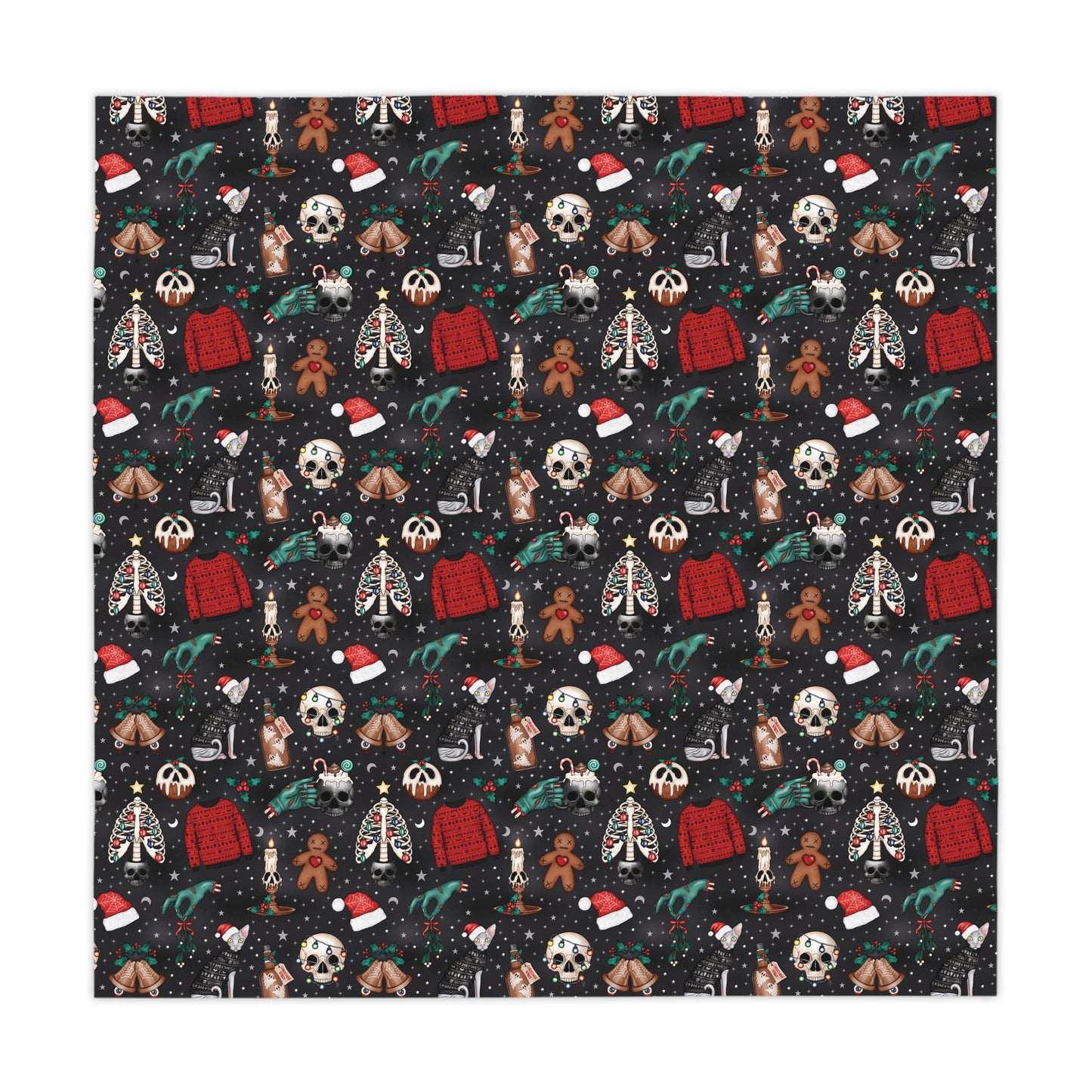Kitschy Kawaii Goth Christmas, Creepy Cute Whimsigoth Creepmas Black Tablecloth