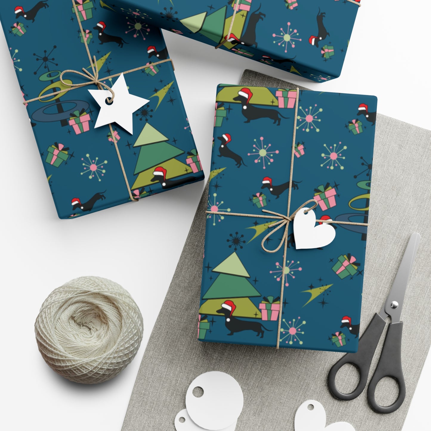 Retro 50s Atomic Dachshund Wiener Dog MCM Blue Eco-Friendly Wrapping Paper
