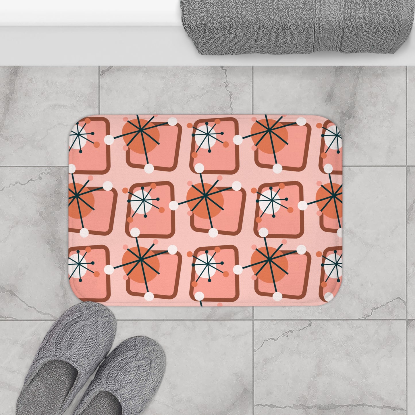Retro 50's Atomic Burst Mid Century Pink Bath Mat