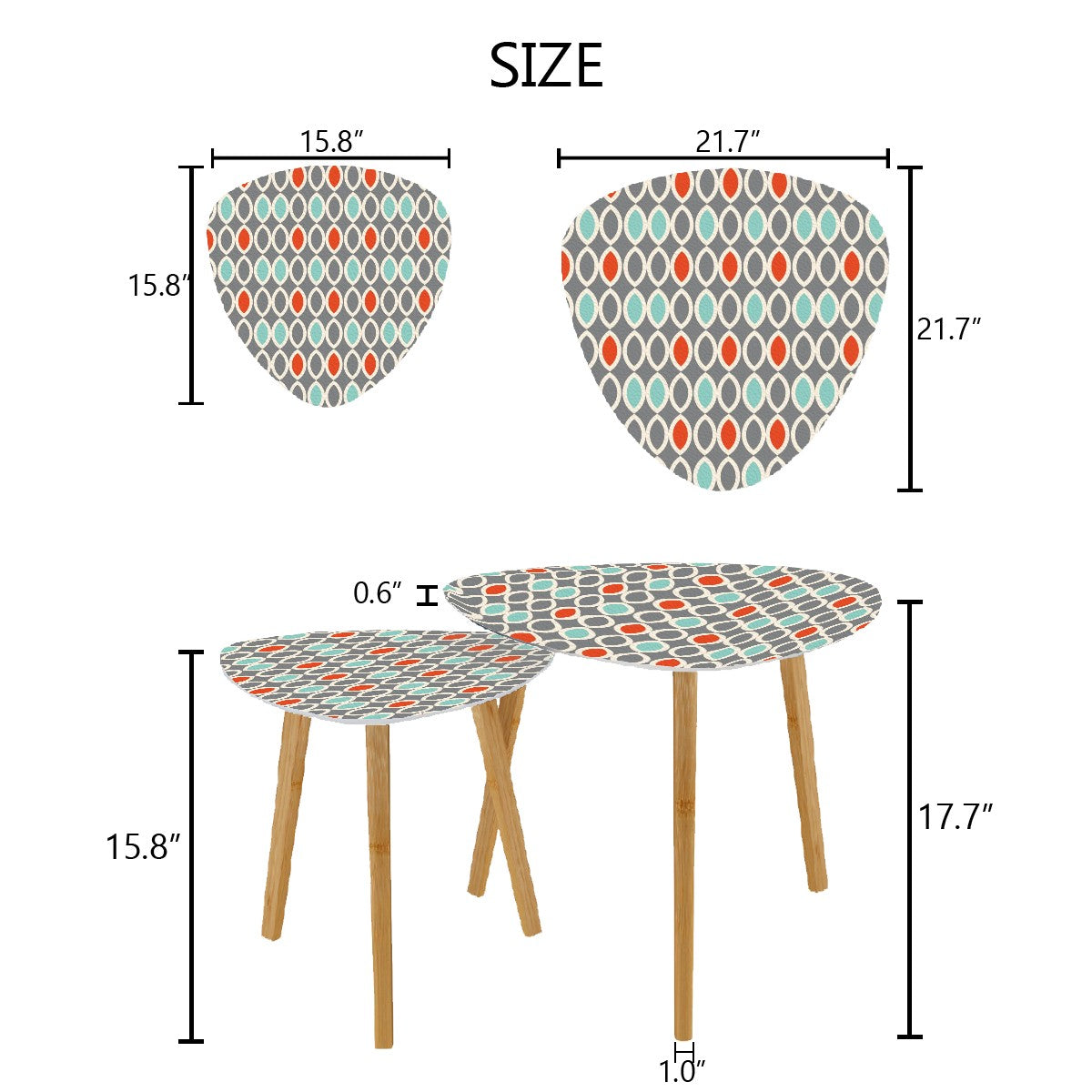 Retro 50's Mid Century Mod Ovals Gray, Blue & Orange Nesting Accent Tables
