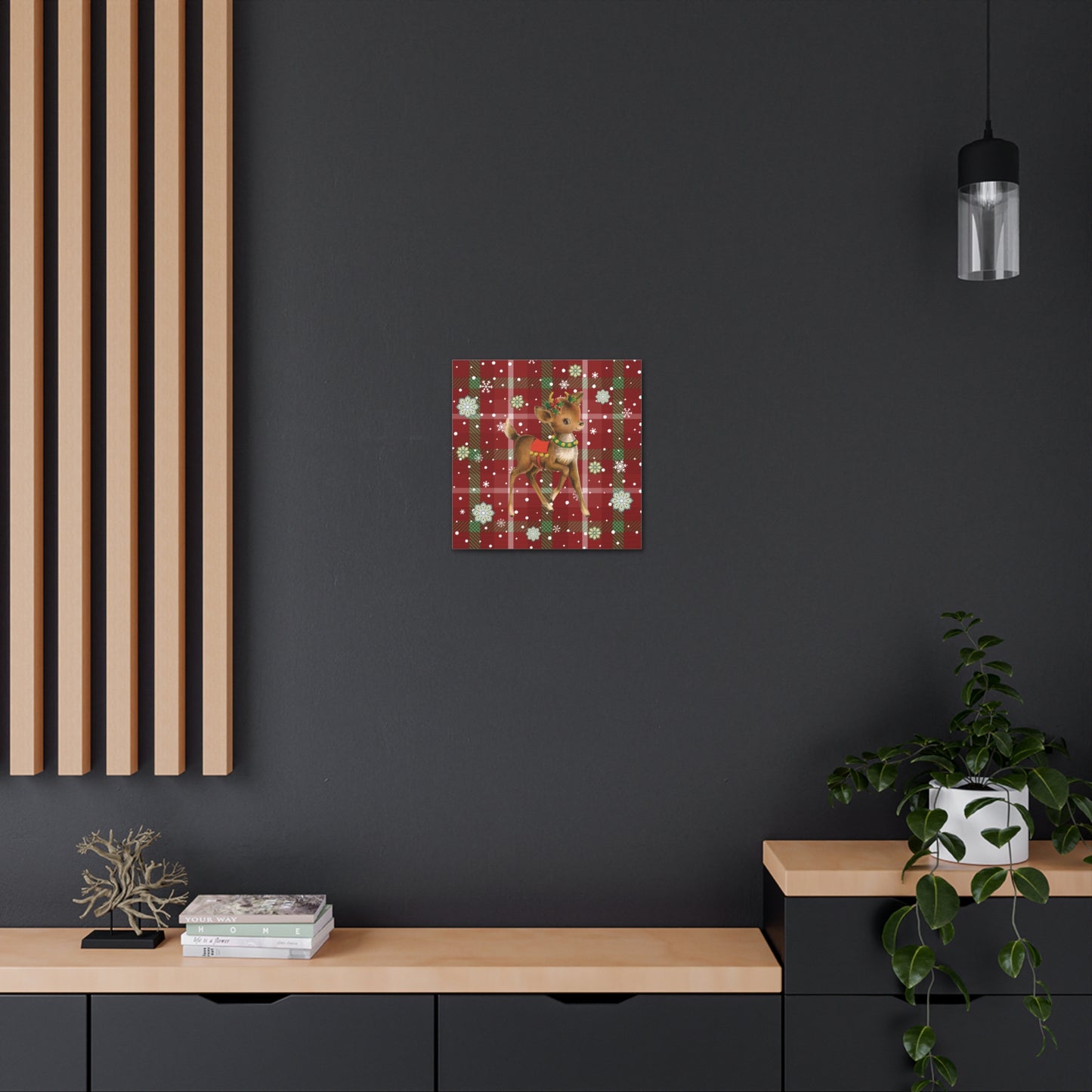 Retro 50's Christmas Vintage Reindeer MCM Red & Green Canvas Gallery Wrap