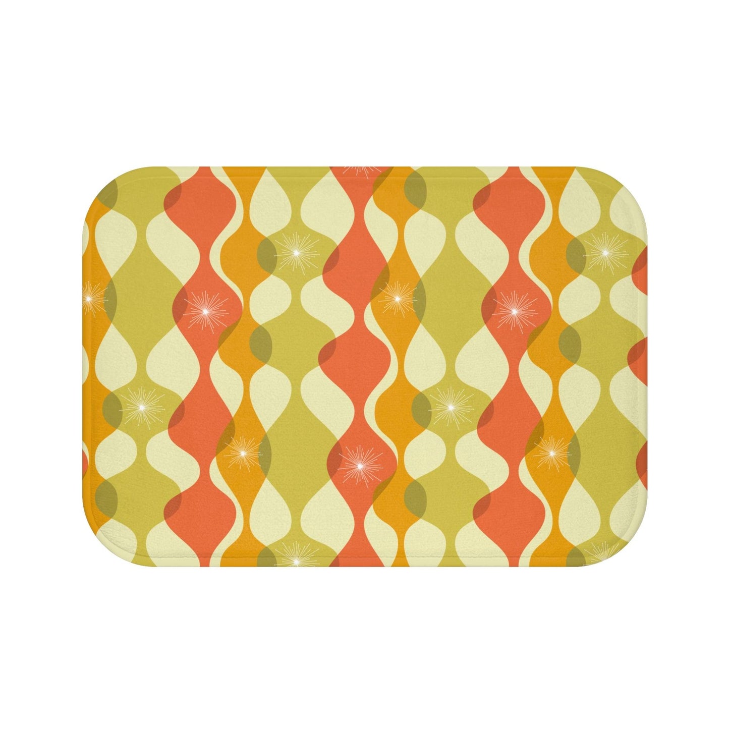 Retro 60s 70s Mid Century Mod Abstract Green, Orange & Mustard Bath Mat | lovevisionkarma.com