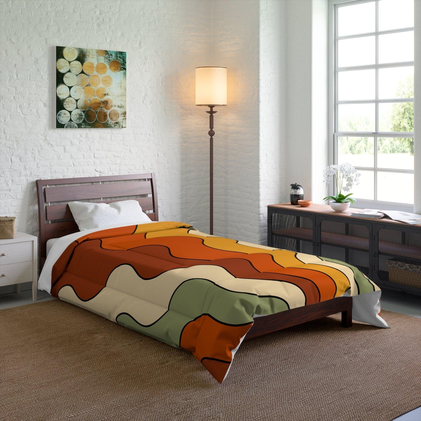 Groovy 60s 70s Mod Retro Rainbow, Orange, Yellow, Green MCM Comforter | lovevisionkarma.com