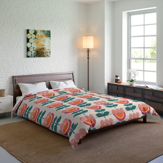 Retro Danish Flowers Scandinavian Mid Century Mod Multicolor Comforter | lovevisionkarma.com