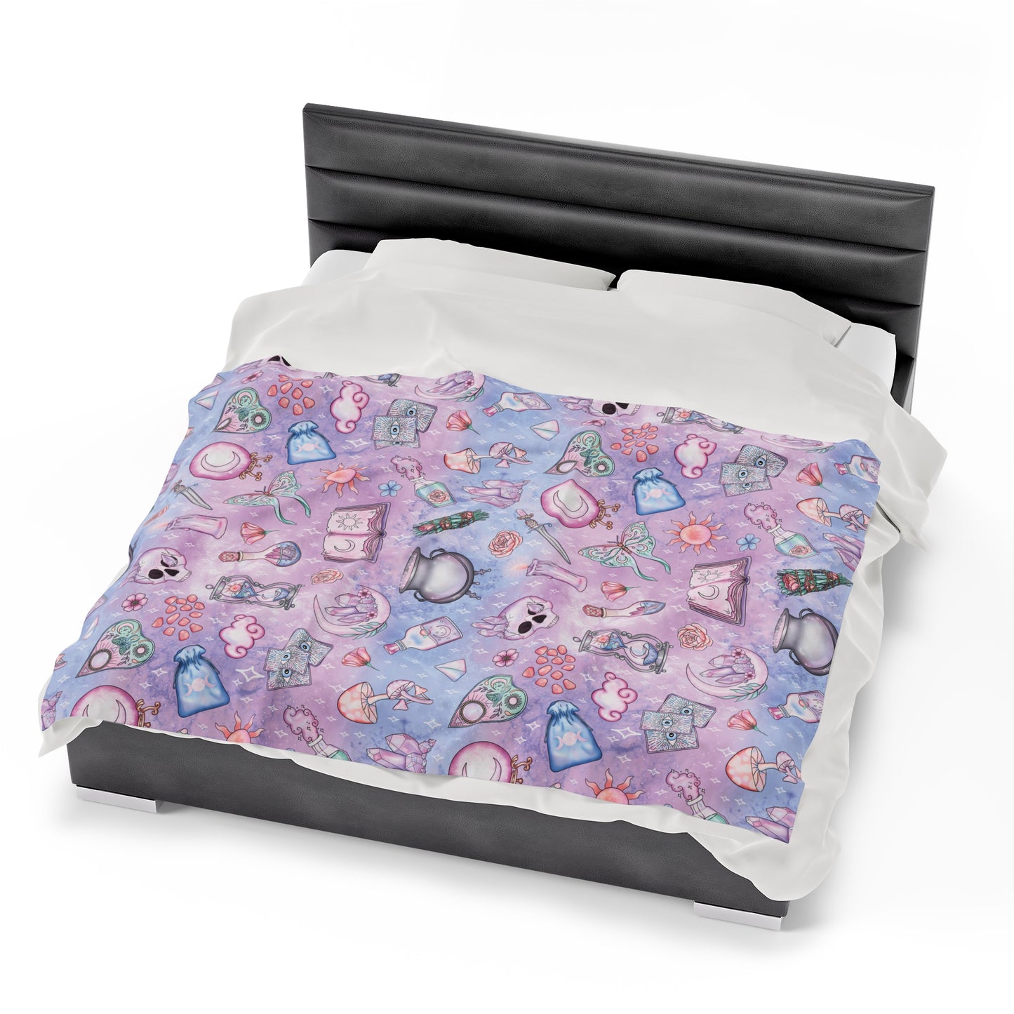 Kawaii Pastel Goth Witchy Whimsigoth Pink & Blue Velveteen Lightweight Blanket