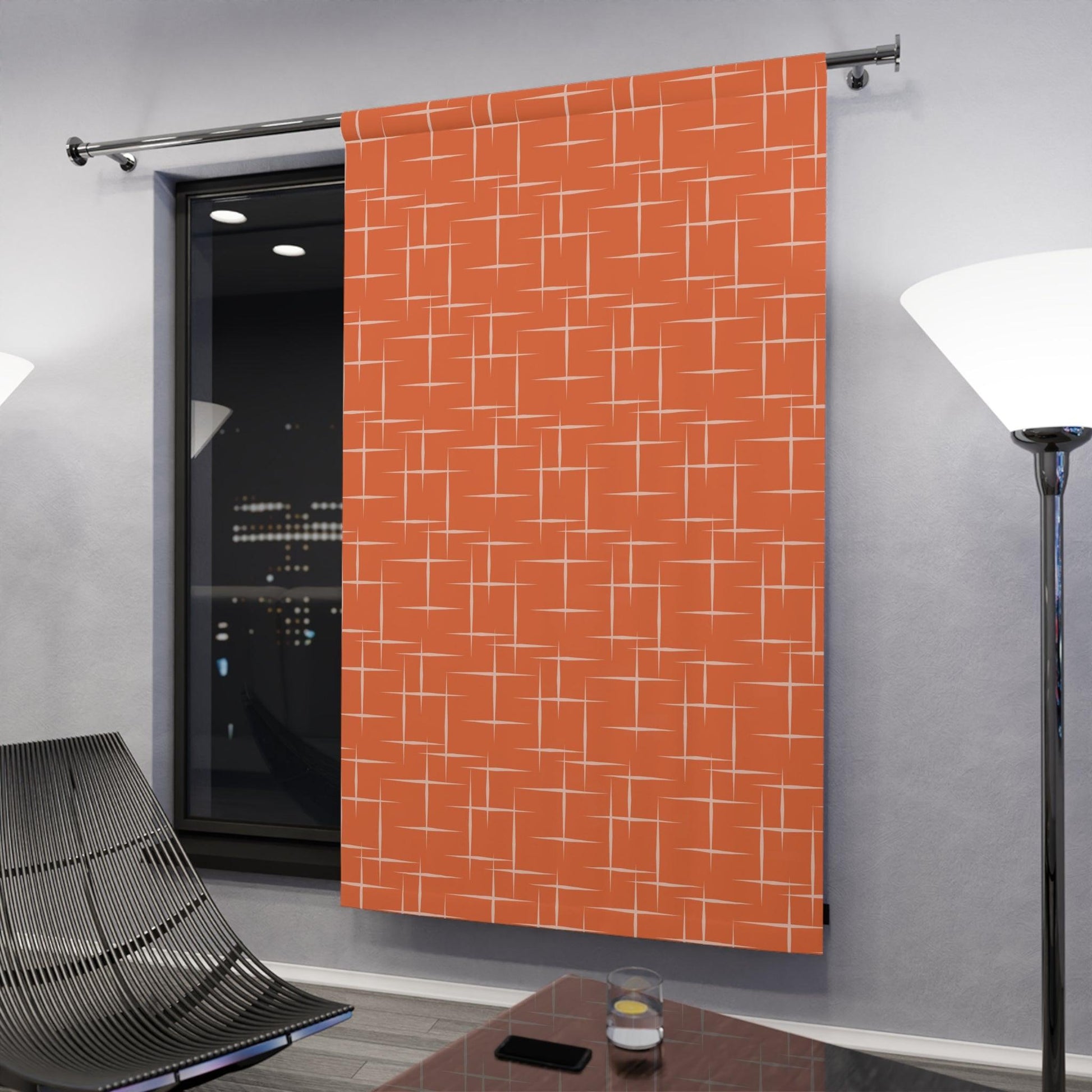 Retro 50s Mid Century Modern Orange Blackout Window Curtain | lovevisionkarma.com