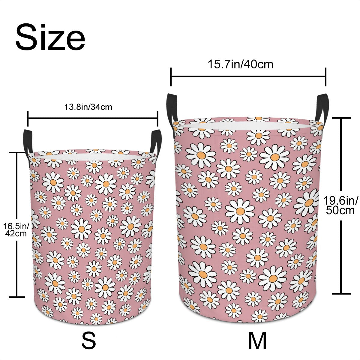 Retro 60s Boho Daisy Dusty Rose MCM Round Laundry Hamper