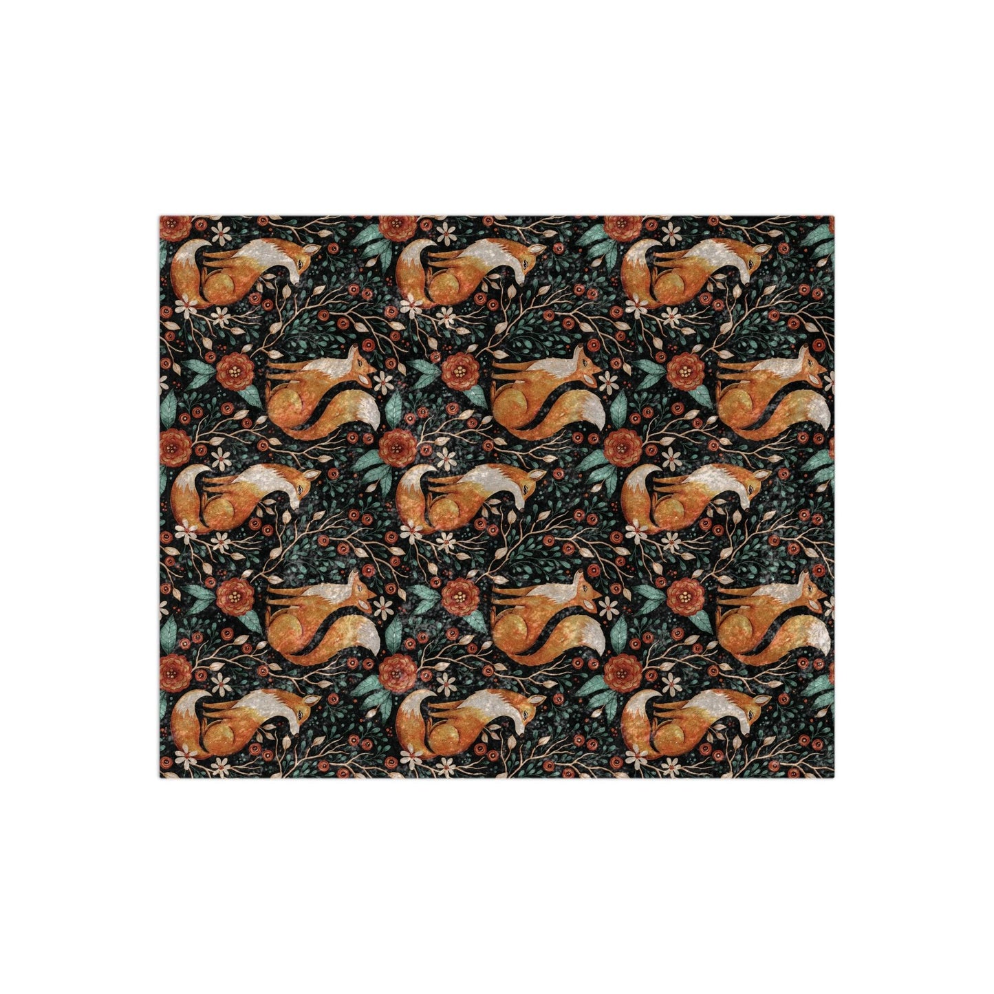 Fox Enchanted Forest Woodland Dark Cottagecore Watercolor-Style Multicolor Crushed Velvet Blanket | lovevisionkarma.com