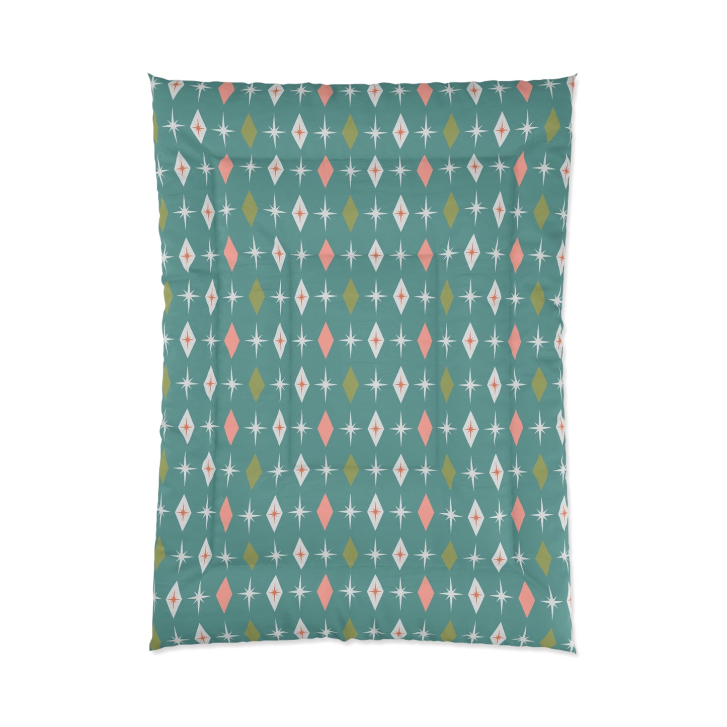 Retro 50s Atomic Burst & Diamond Mid Century Mod Teal, Pink & Green Comforter