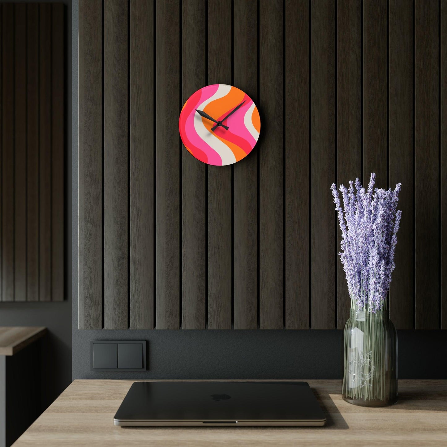 Groovy 60's Hippie Swirl Pink & Orange Mid Century Mod Acrylic Wall Clock | lovevisionkarma.com