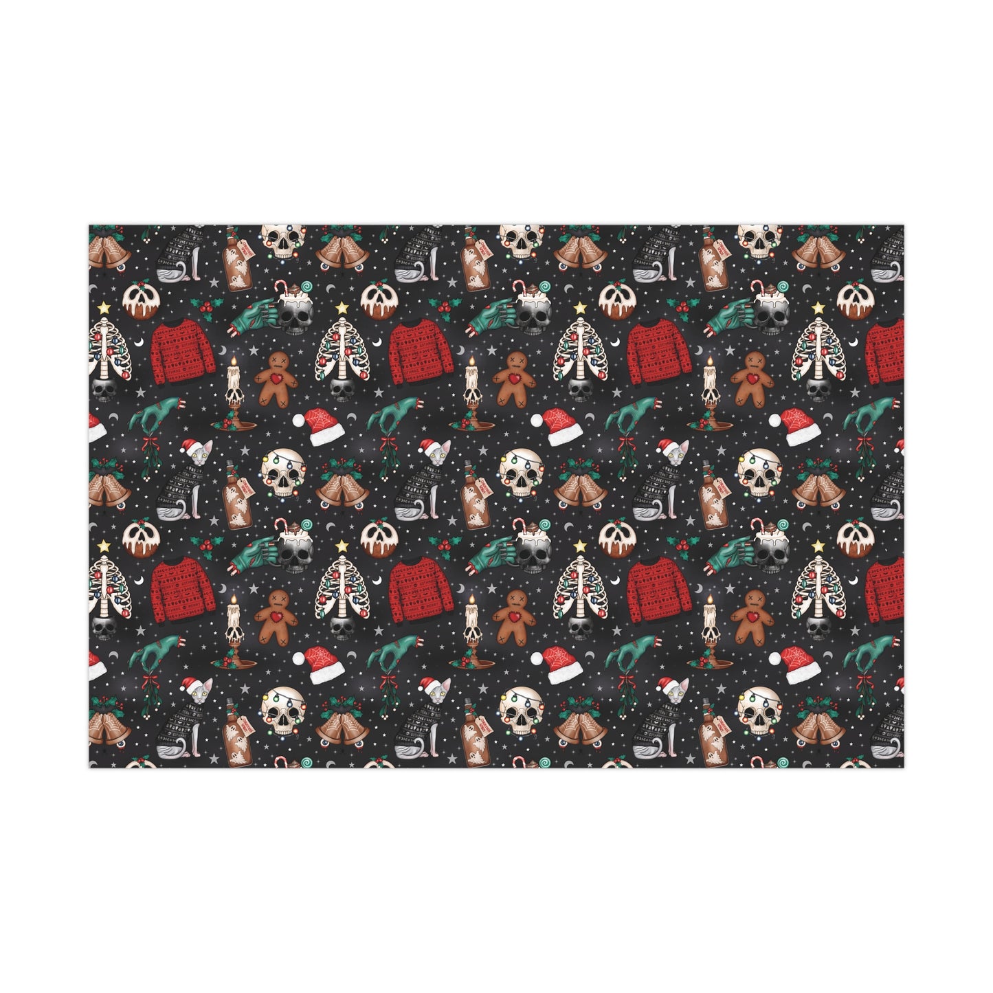Kitschy Kawaii Goth Christmas, Creepy Cute Whimsigoth Creepmas Black Eco-Friendly Gift Wrap Paper