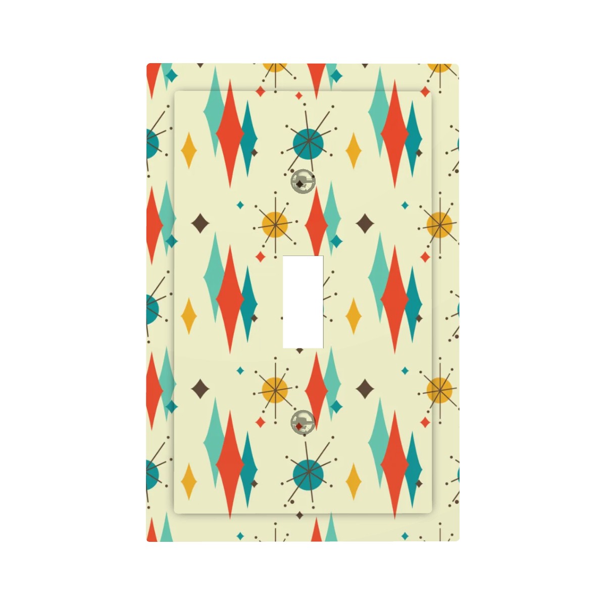 Retro 1950's Atomic Diamond and Starburst Mid Century Mod Colorful Single Toggle Light Switch Cover (1-Gang Wall Plate)