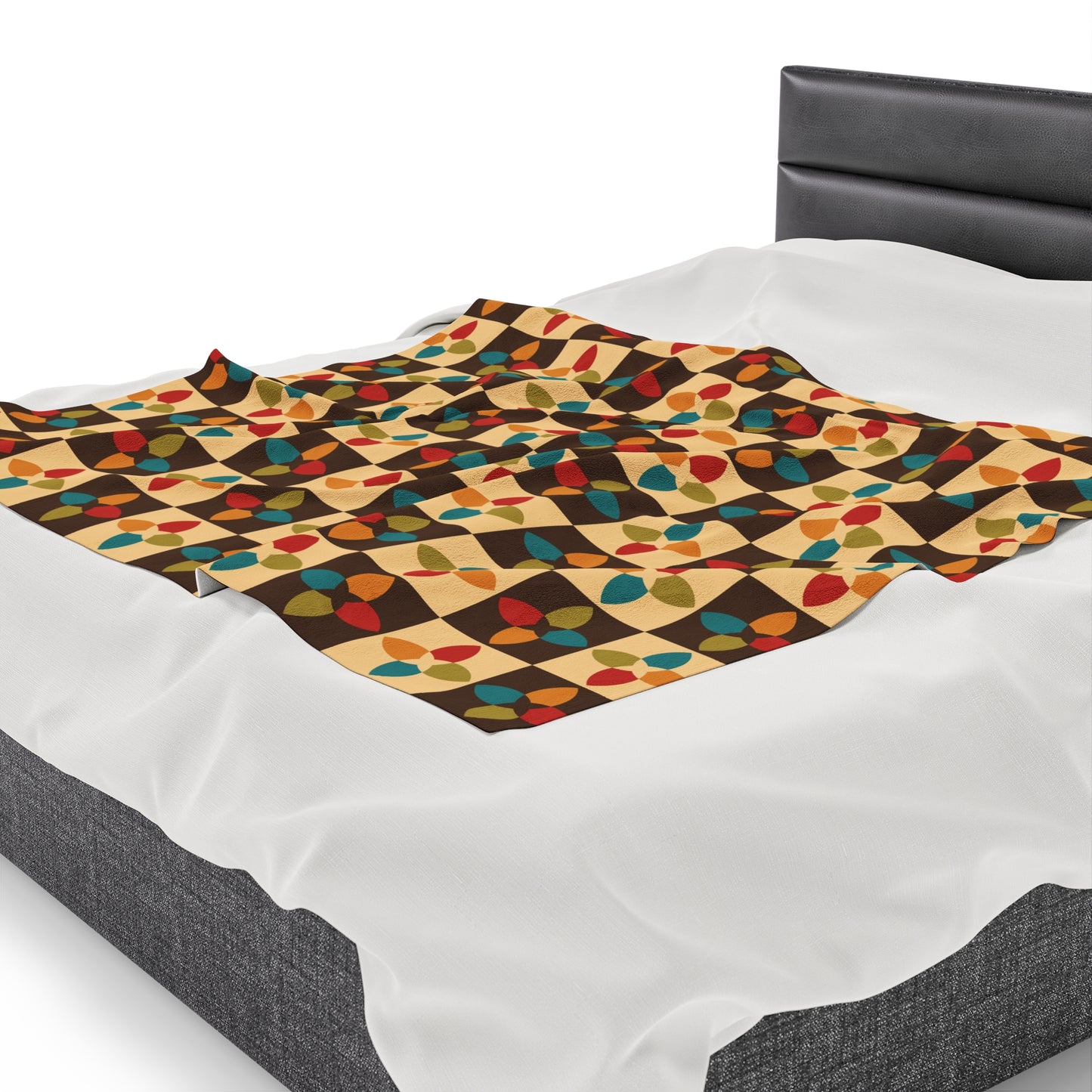 Retro 60s 70s Mid Century Mod Multicolor Lightweight Velveteen Blanket