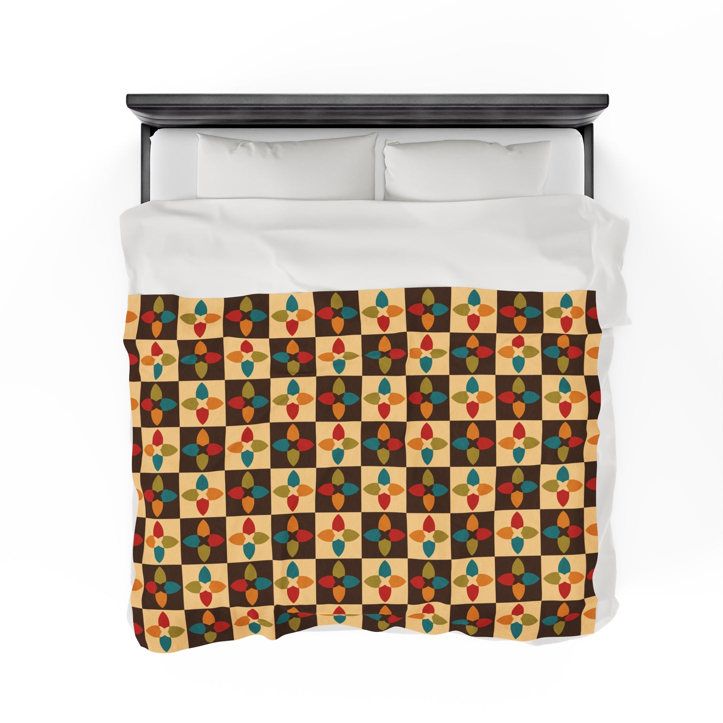 Retro 60s 70s Mid Century Mod Multicolor Lightweight Velveteen Blanket