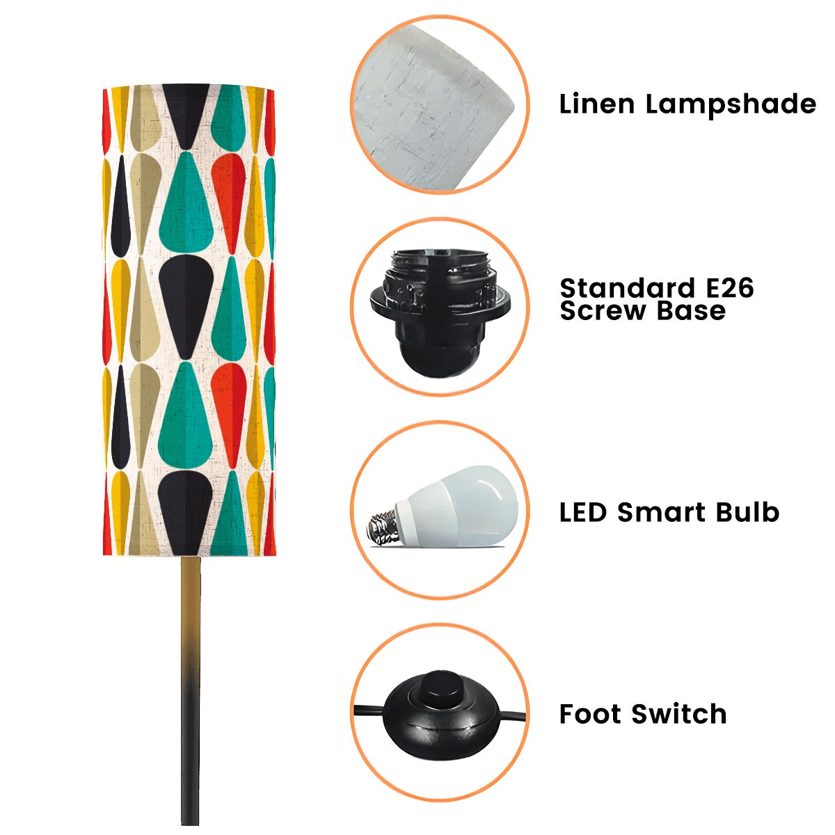 Retro 50s Mid Century Mod Bold Geometric Multicolor Floor Lamp