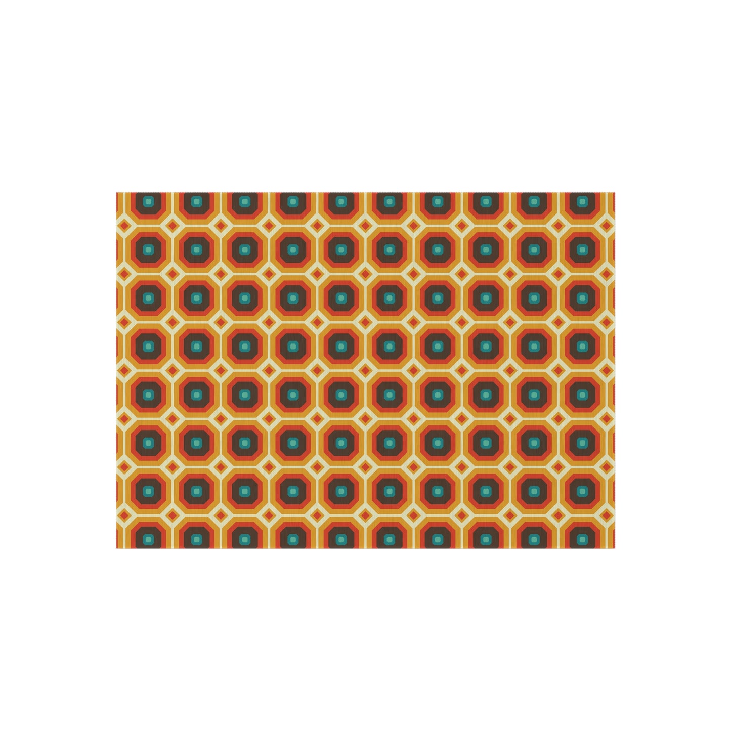 Retro 60s 70s Funky Mod Square Mid Century Geo Brown & Orange Anti-Slip Indoor/Outdoor Accent Rug