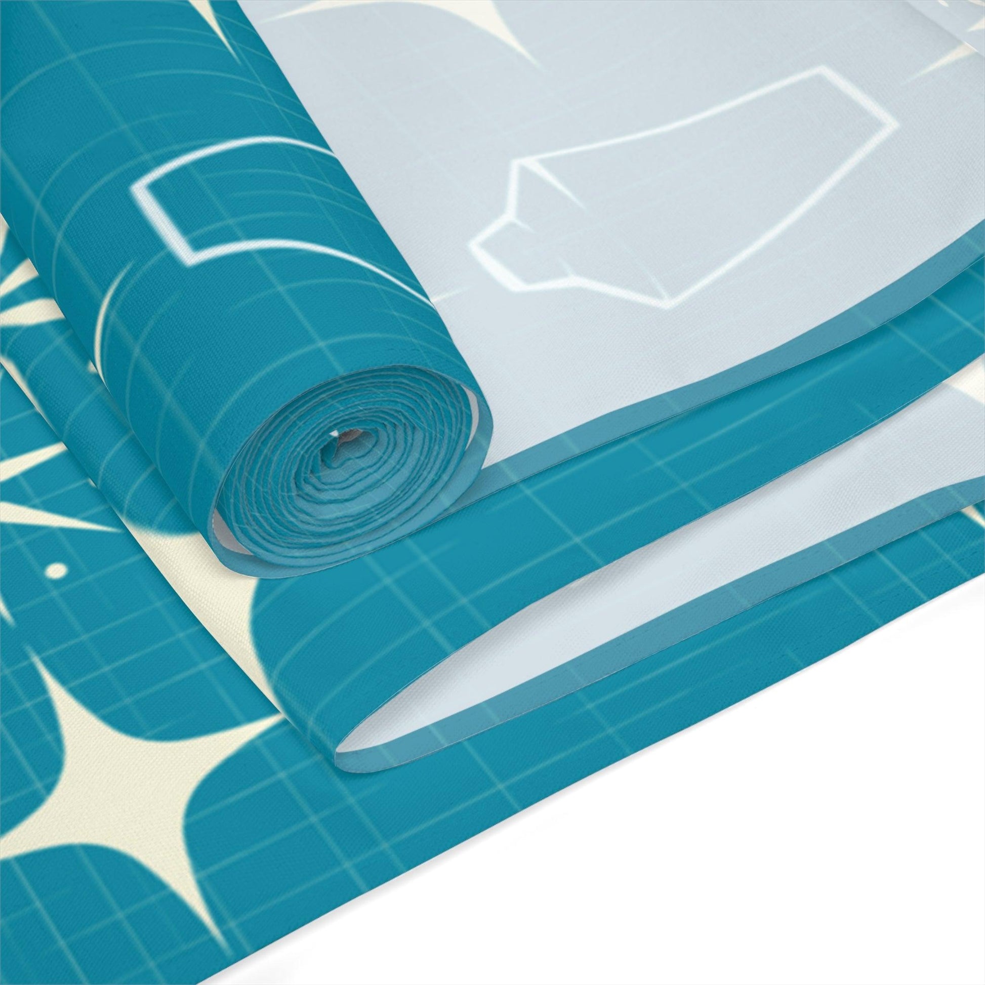 Atomic Mid Century Mod Table Runner - Starburst & Martini Blue Retro Table Linens | lovevisionkarma.com