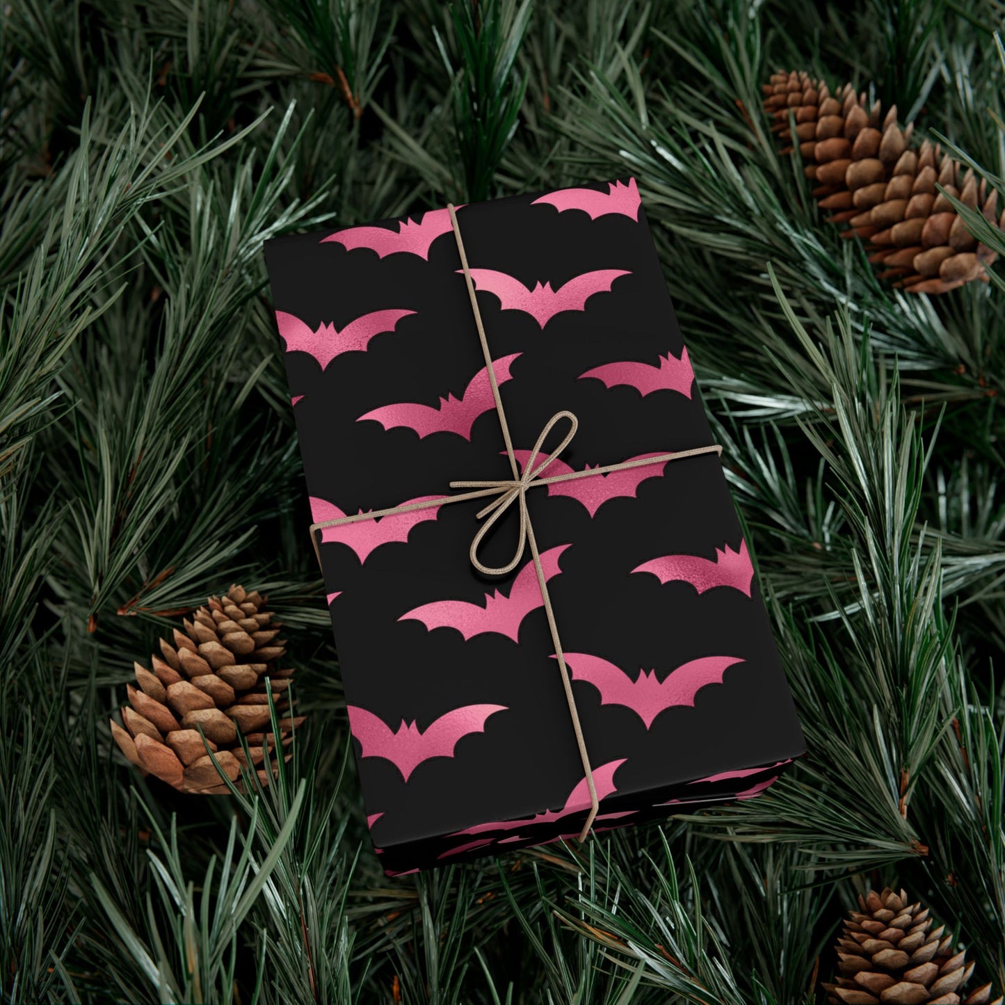 Pink Bats Halloween, Goth Christmas & Creepmas Glam Goth Black Eco-Friendly Gift Wrap Paper