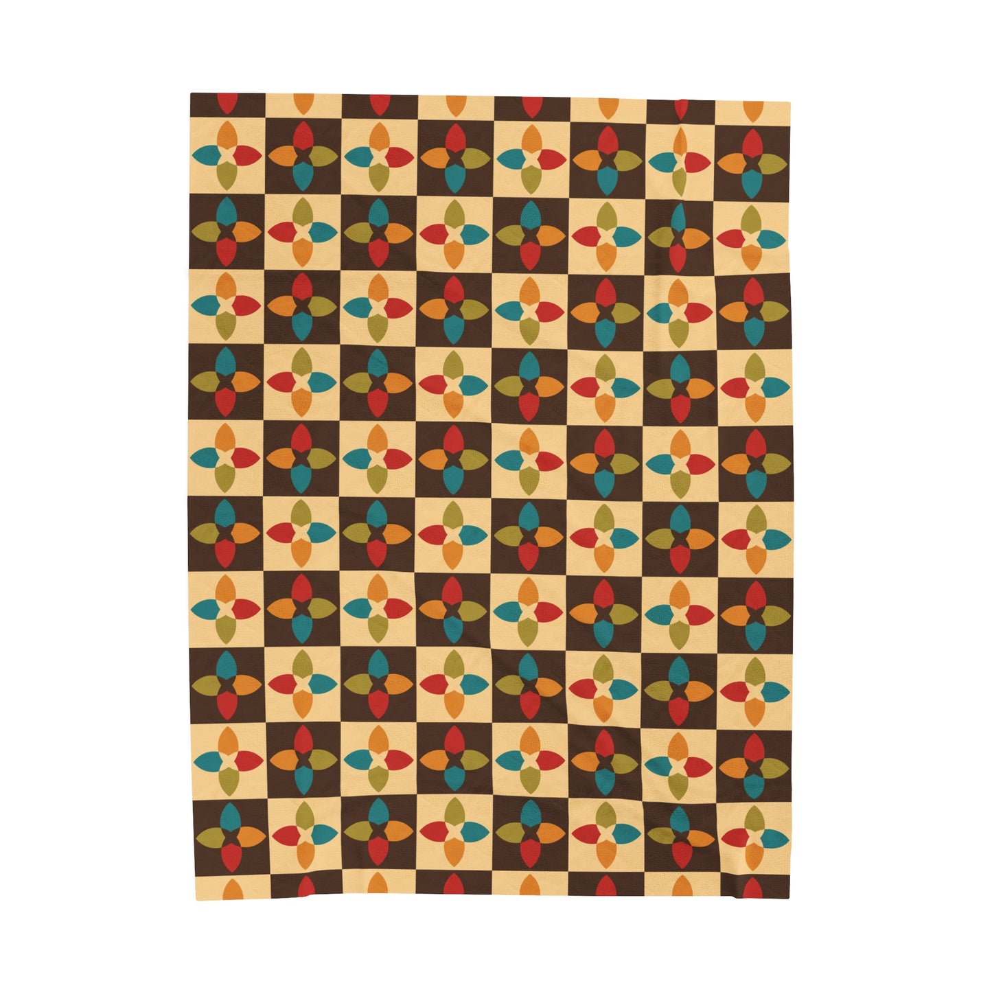 Retro 60s 70s Mid Century Mod Multicolor Lightweight Velveteen Blanket