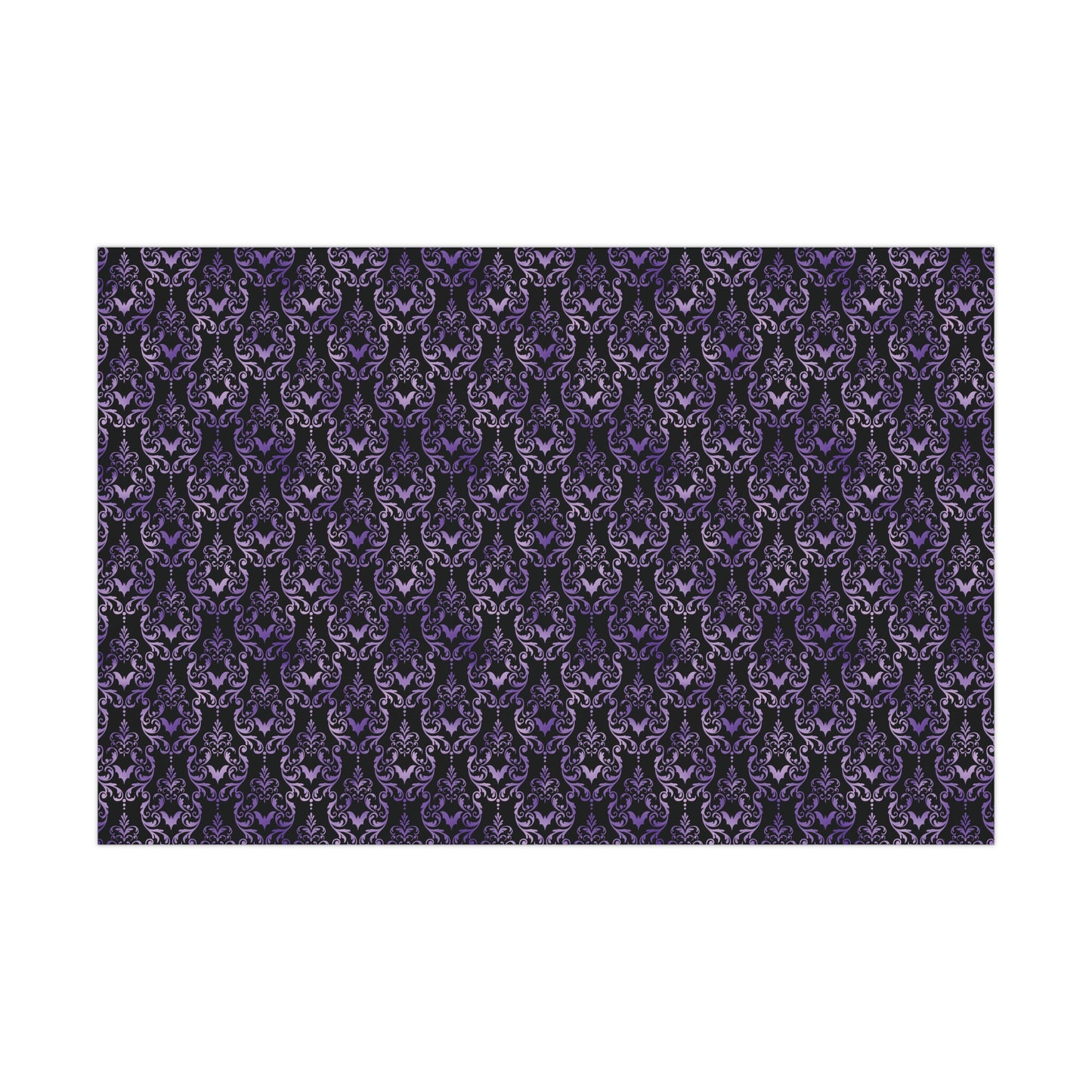 Purple Damask Bats, Victorian Goth Inspired, Dark Academia Goth Christmas & Creepmas Glam Goth Black Gift Wrap Paper