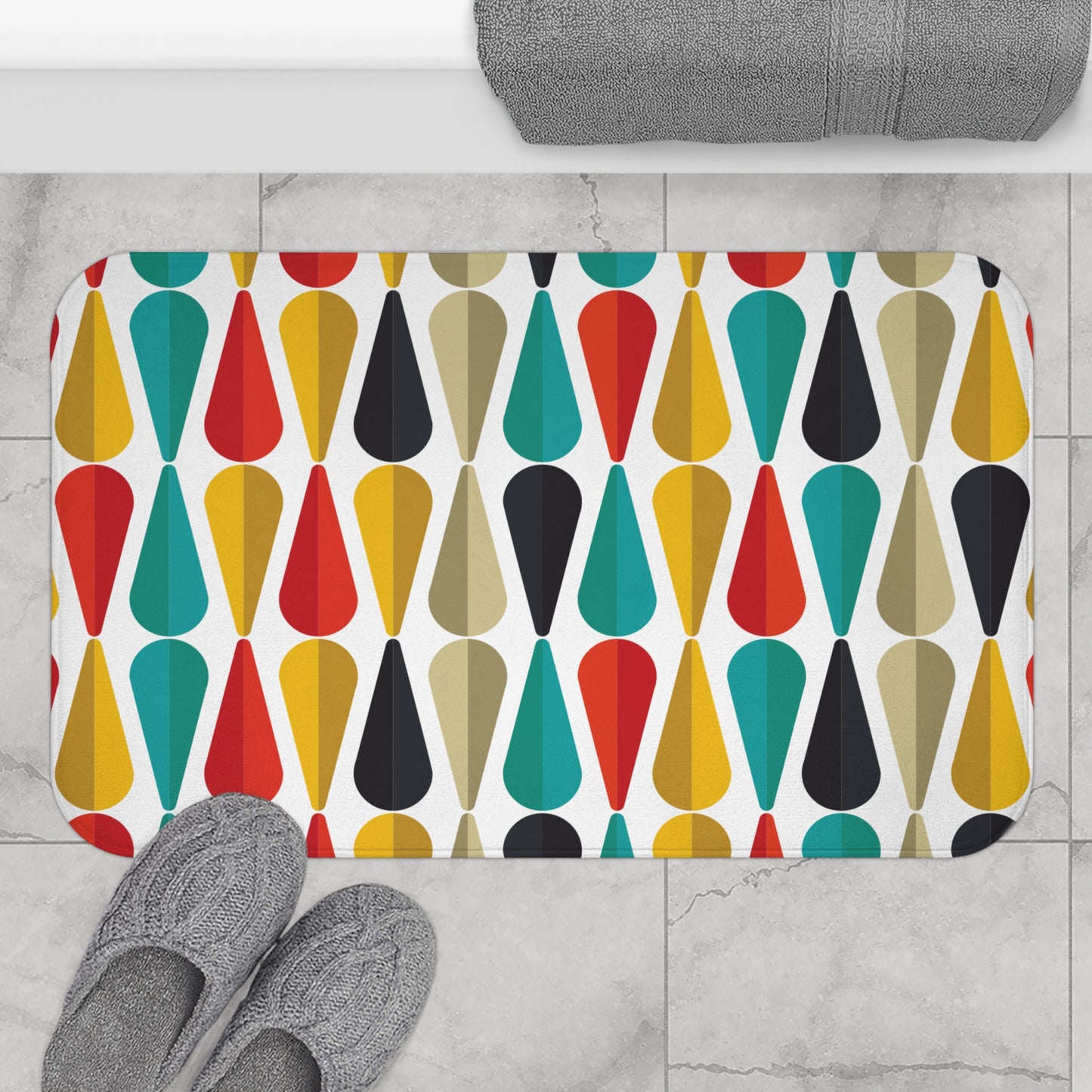Retro 50s Mid Century Mod Bold Geometric Multicolor Bath Mat