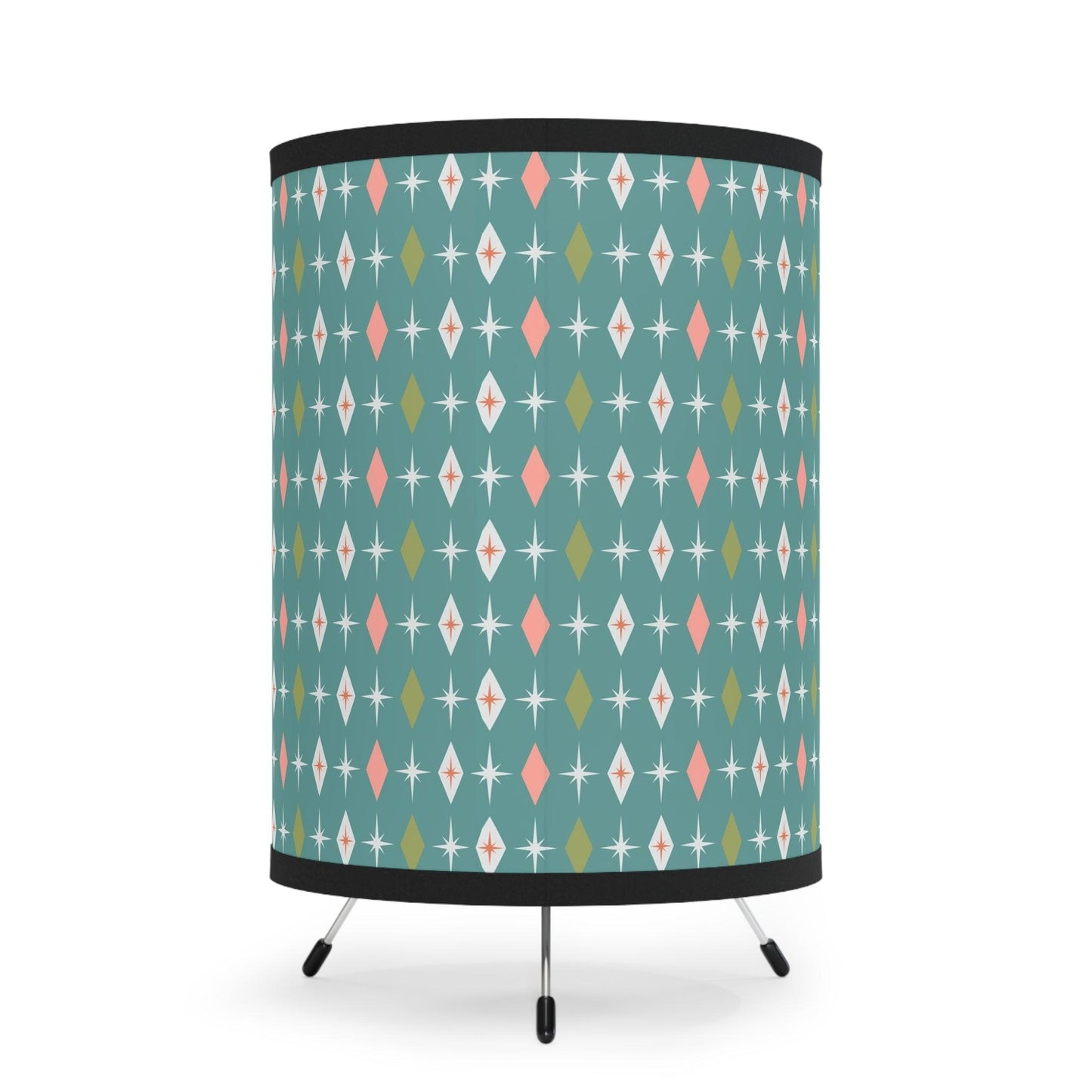 Retro 50s Atomic Burst and Diamonds Teal and Pink Tabletop Tripod Lamp | lovevisionkarma.com