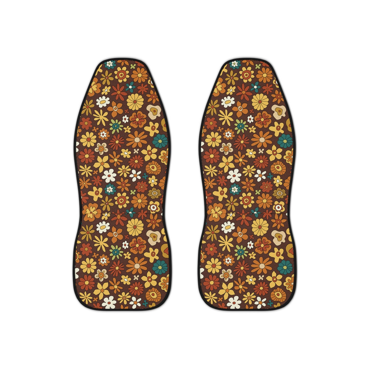 Retro Groovy Flowers Mid Century Modern 60s 70s Brown Car Seat Covers