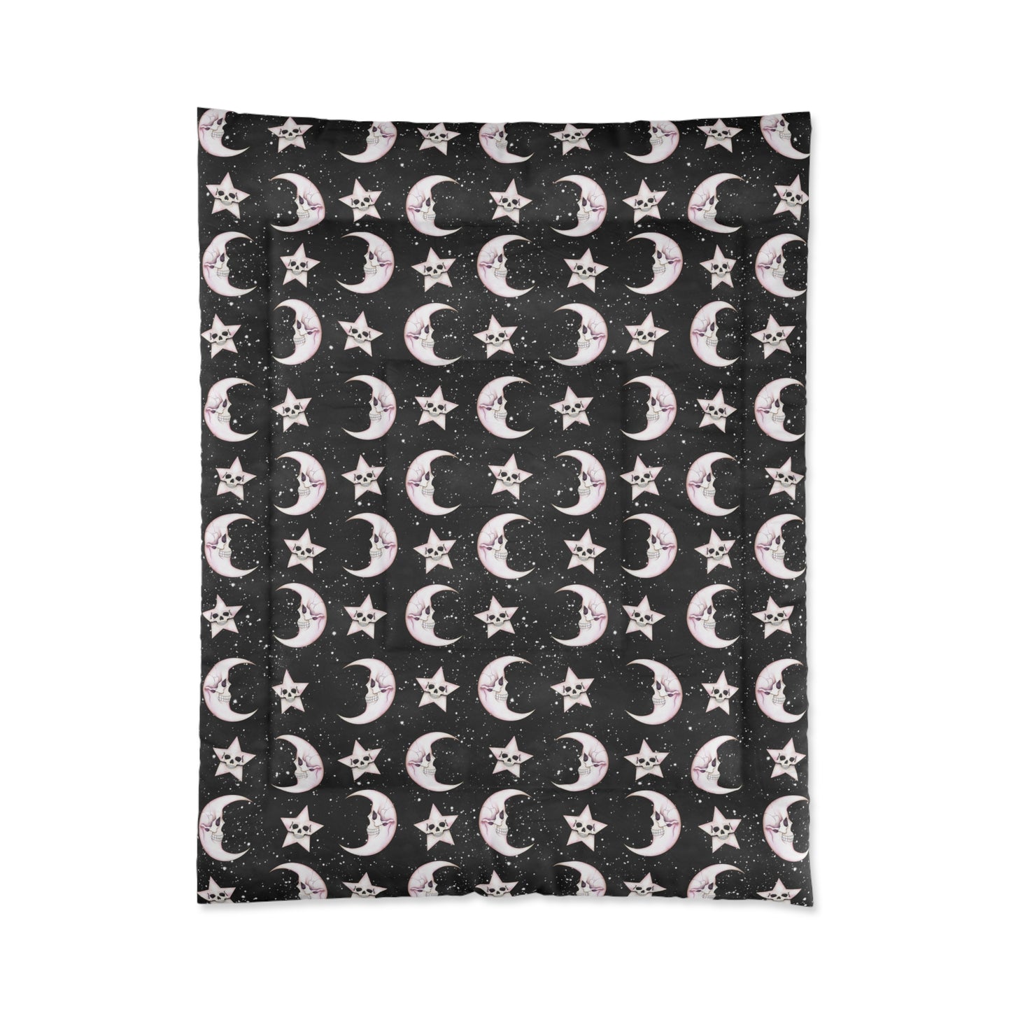 Celestial Macabre Moons and Skeletal Stars Kawaii Whimsigoth Glam Goth Black Comforter