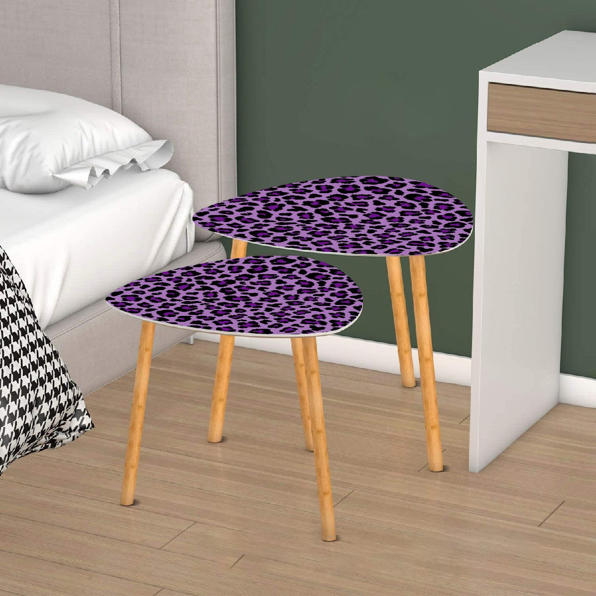 Purple Leopard Spots Cheetah Animal Print MCM Nesting Accent Tables