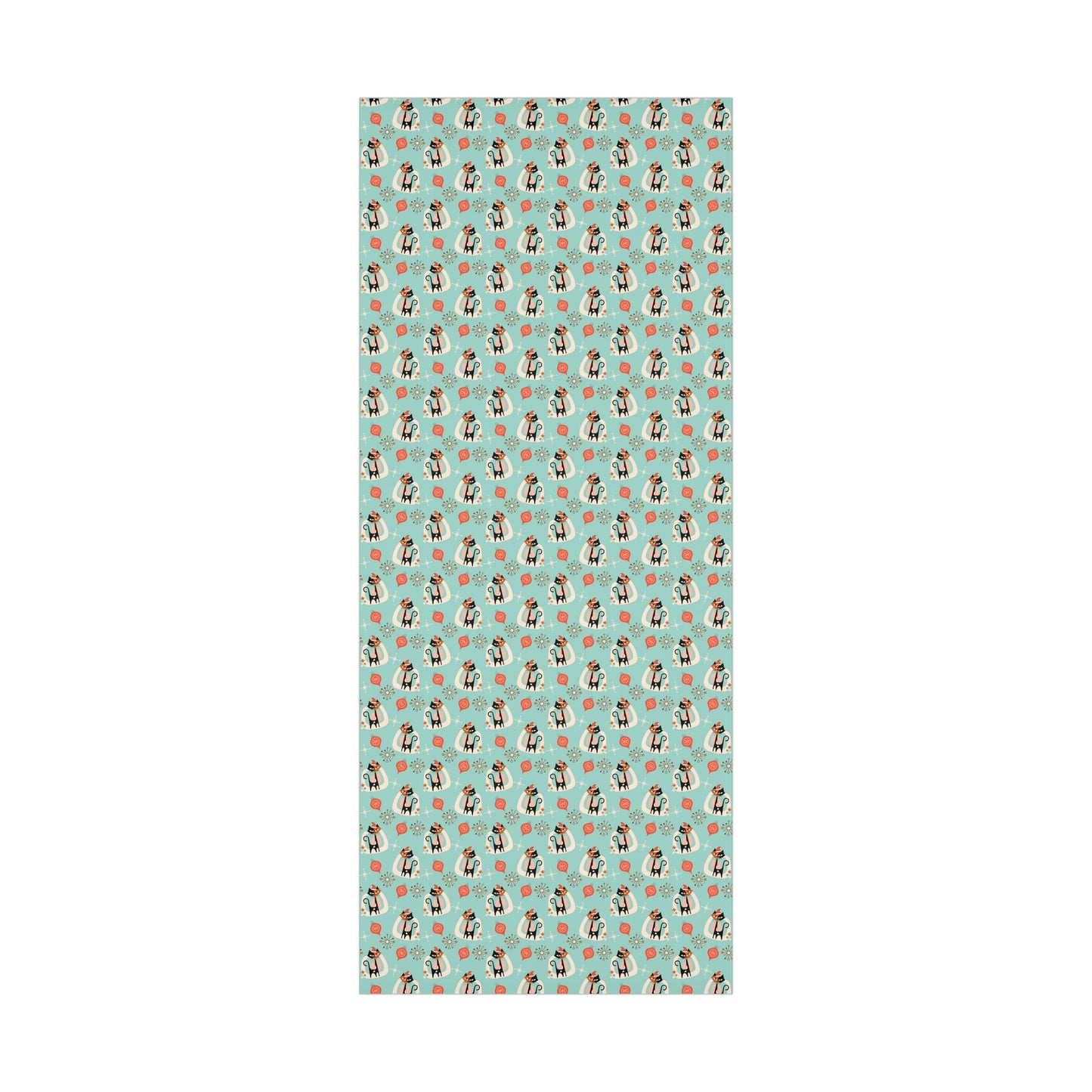 Retro 50's Atomic Cat & Starbursts Kitschy Christmas Mid Century Modern Blue Eco-Friendly Wrapping Paper