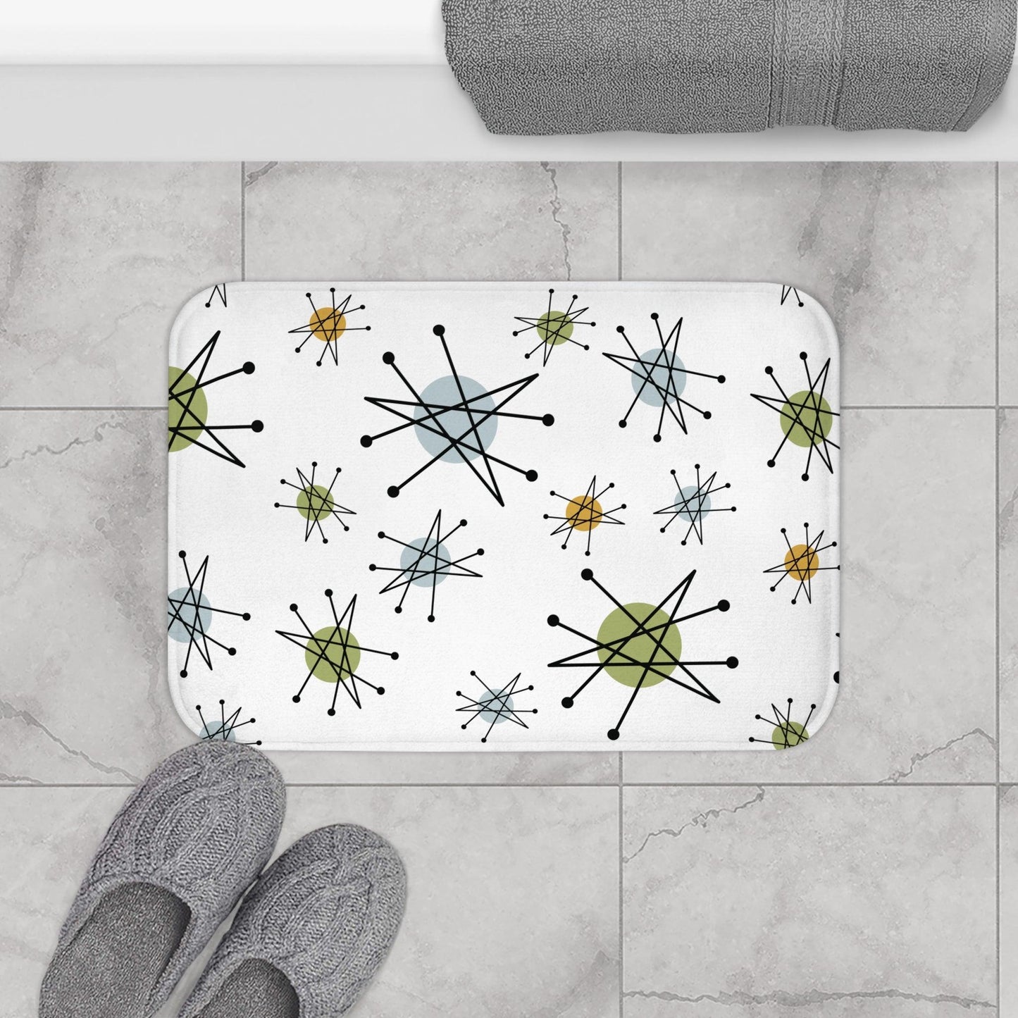 Retro 50s Starburst Mid Century Mod Franciscan Inspired Multicolor Bath Mat | lovevisionkarma.com