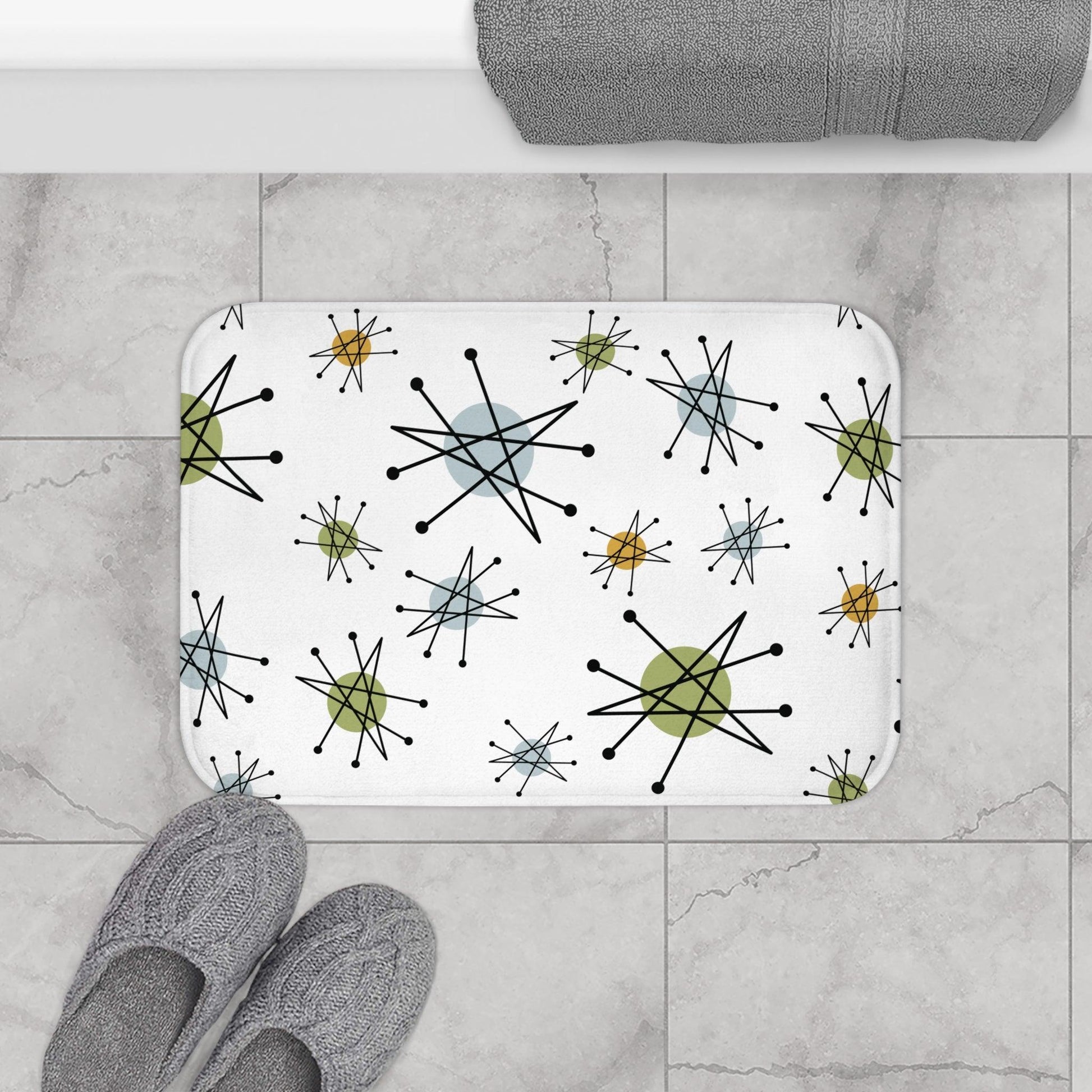 Retro 50s Starburst Mid Century Mod Franciscan Inspired Multicolor Bath Mat | lovevisionkarma.com