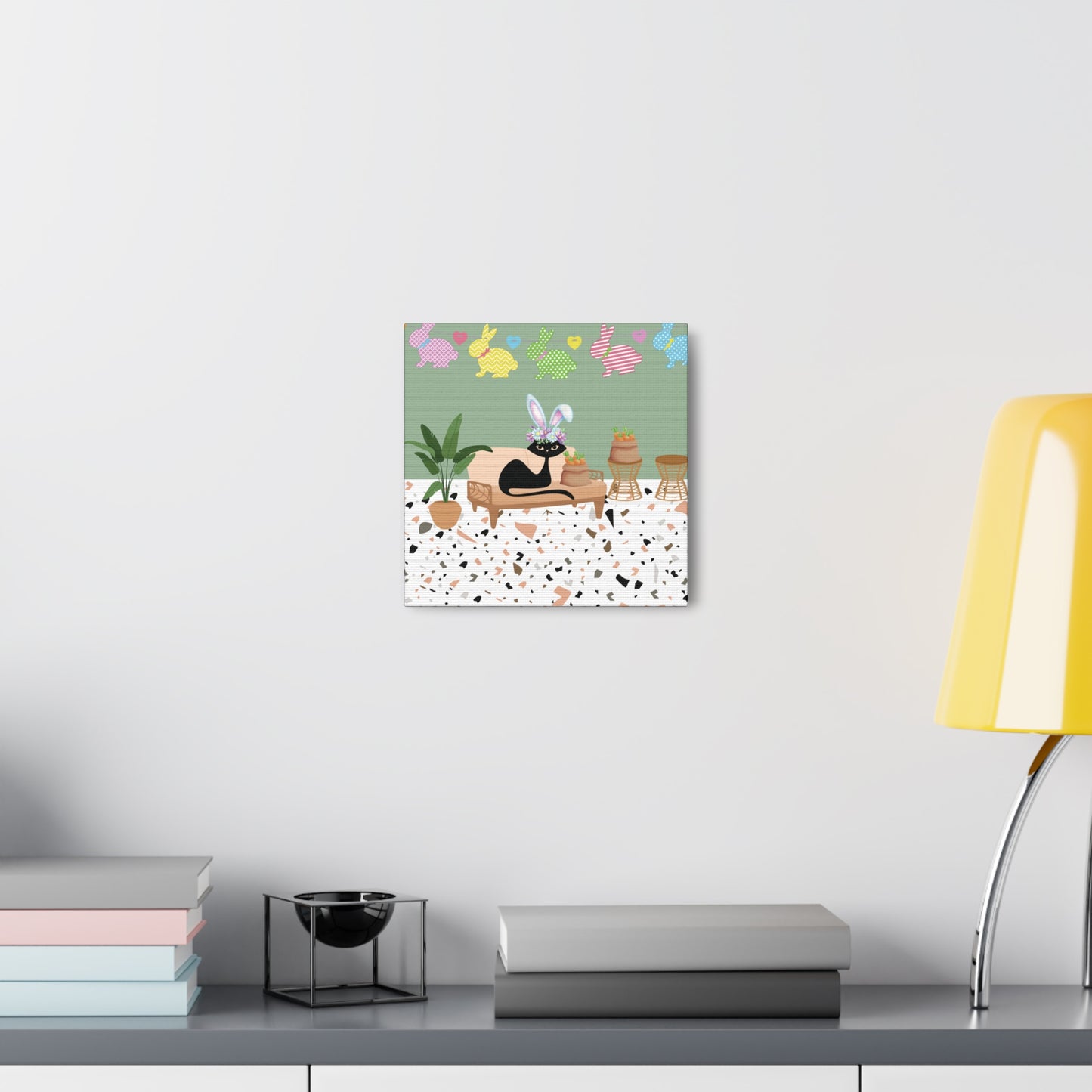 Retro Easter 1950's Atomic Cat Mid Century Mod Canvas Gallery Wrap
